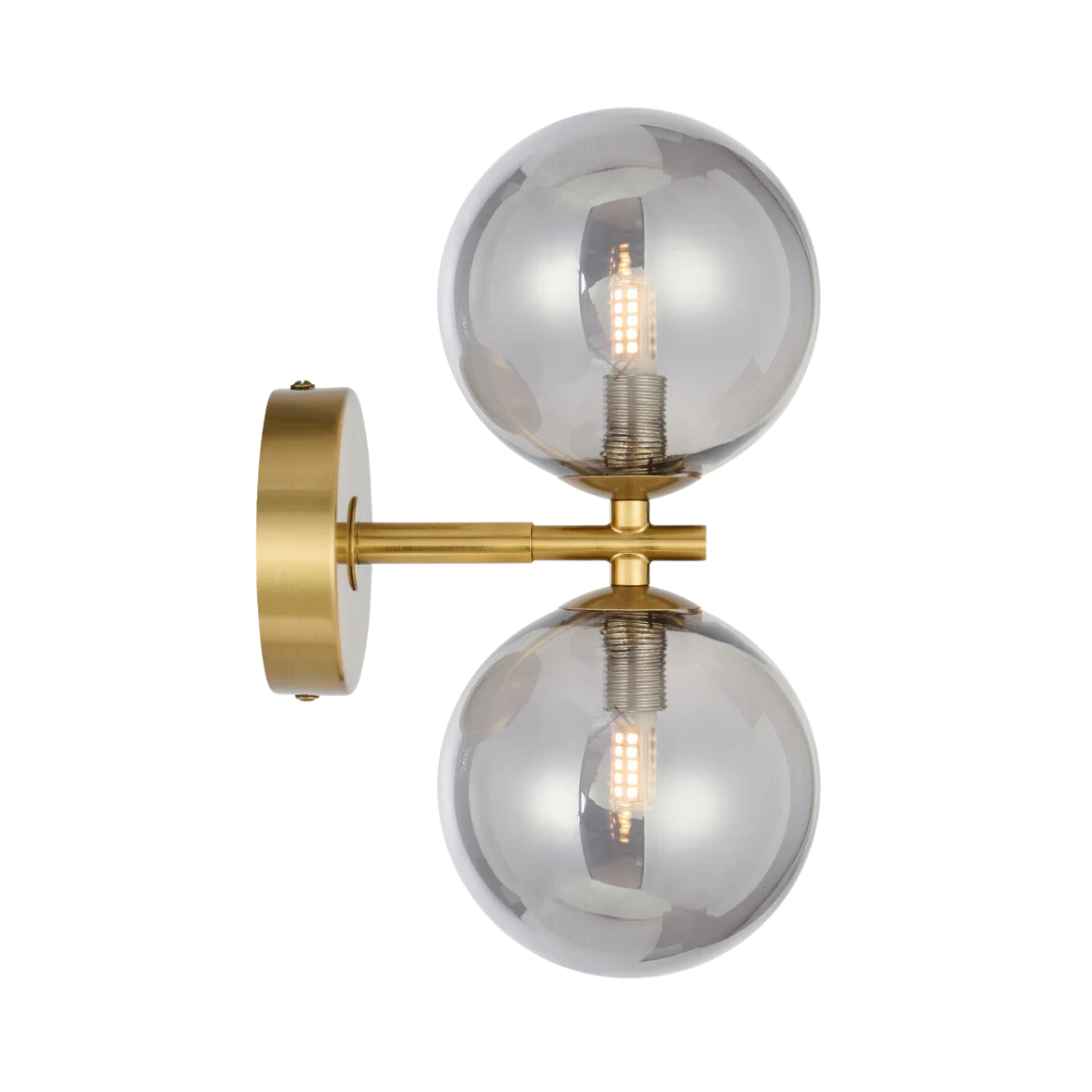 Foscani Smooth Smoke Glass Gold Twin Wall Light