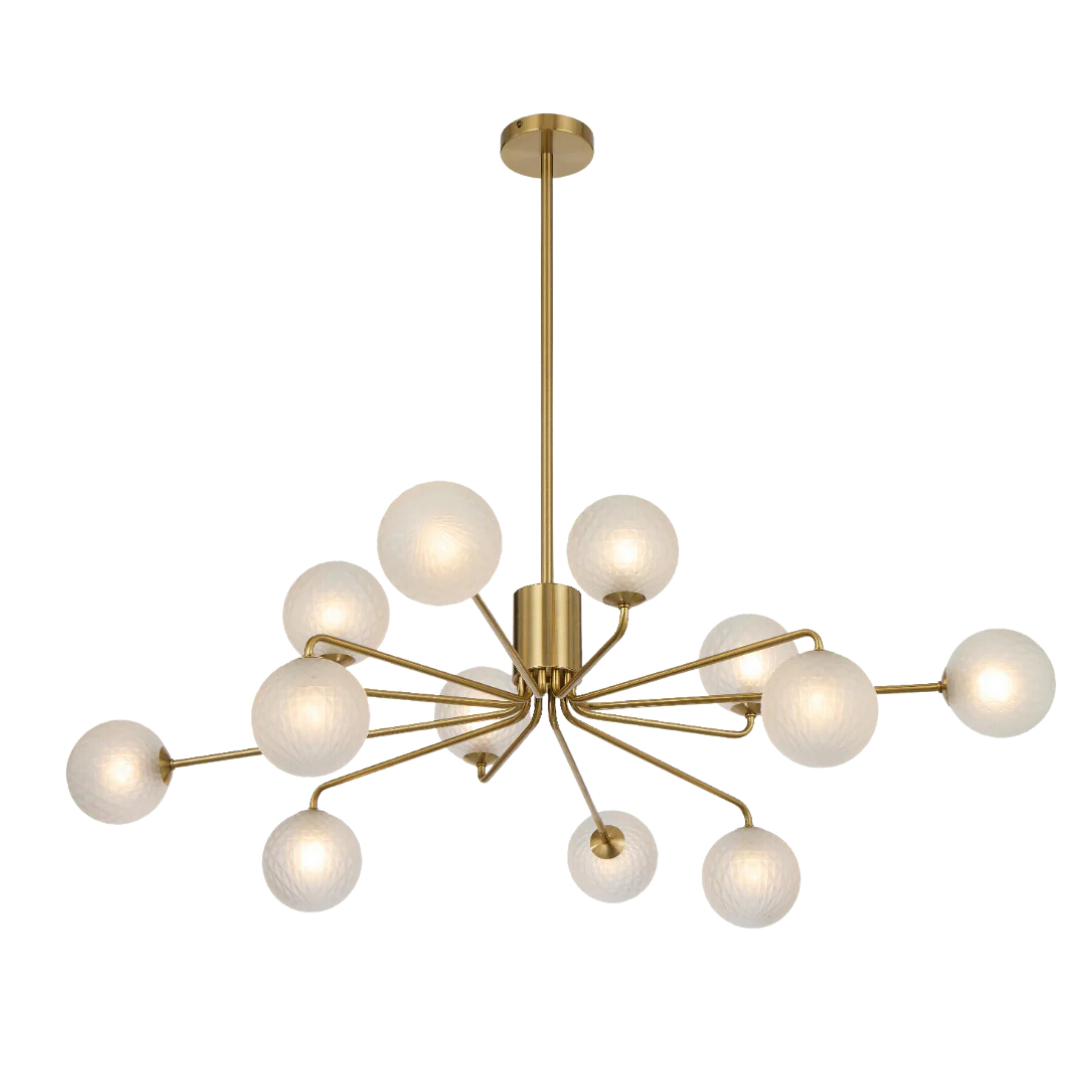 Foscani Twelve Light Diamond Cut Frosted Glass Gold Pendant