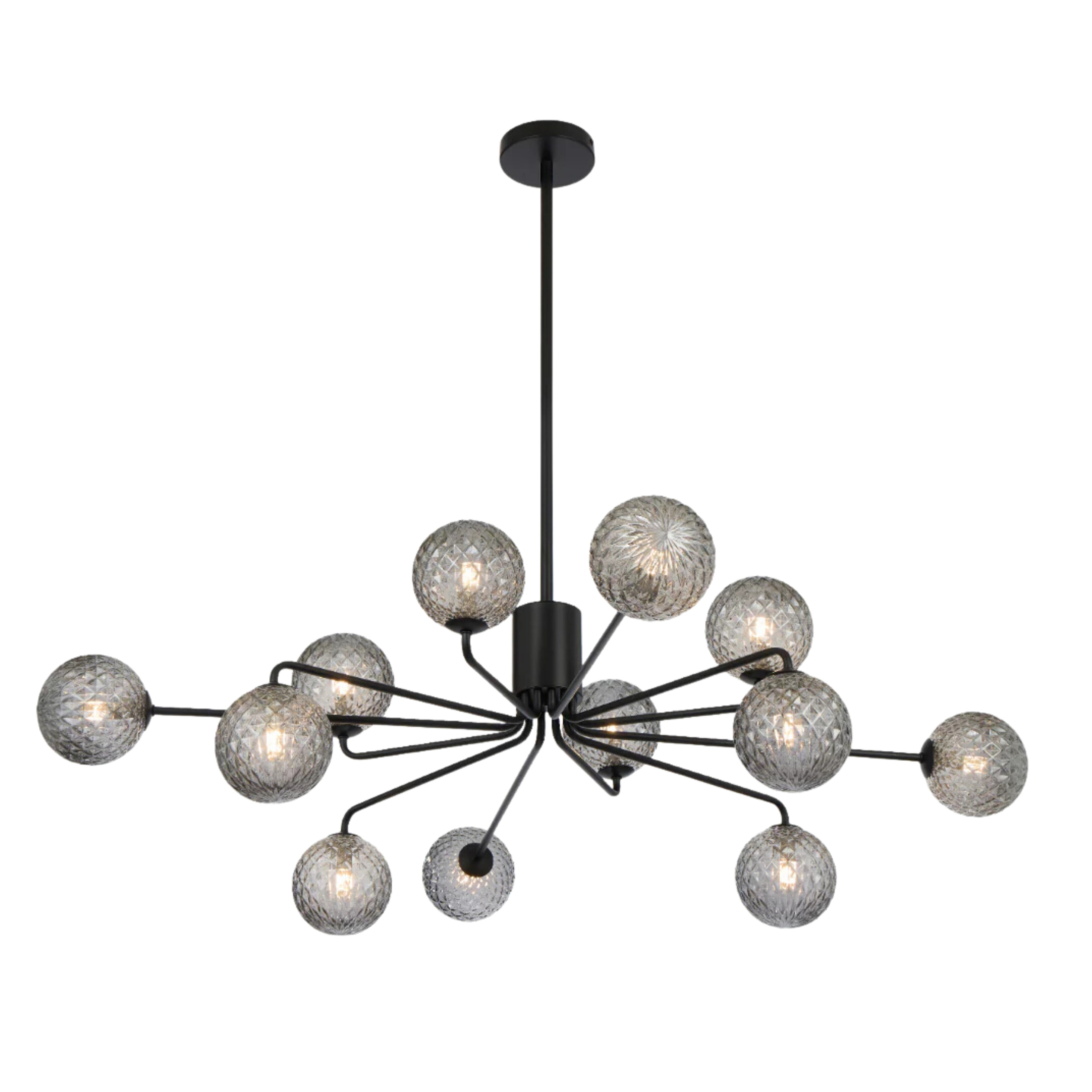 Foscani Twelve Light Diamond Cut Smoke Glass Black Pendant