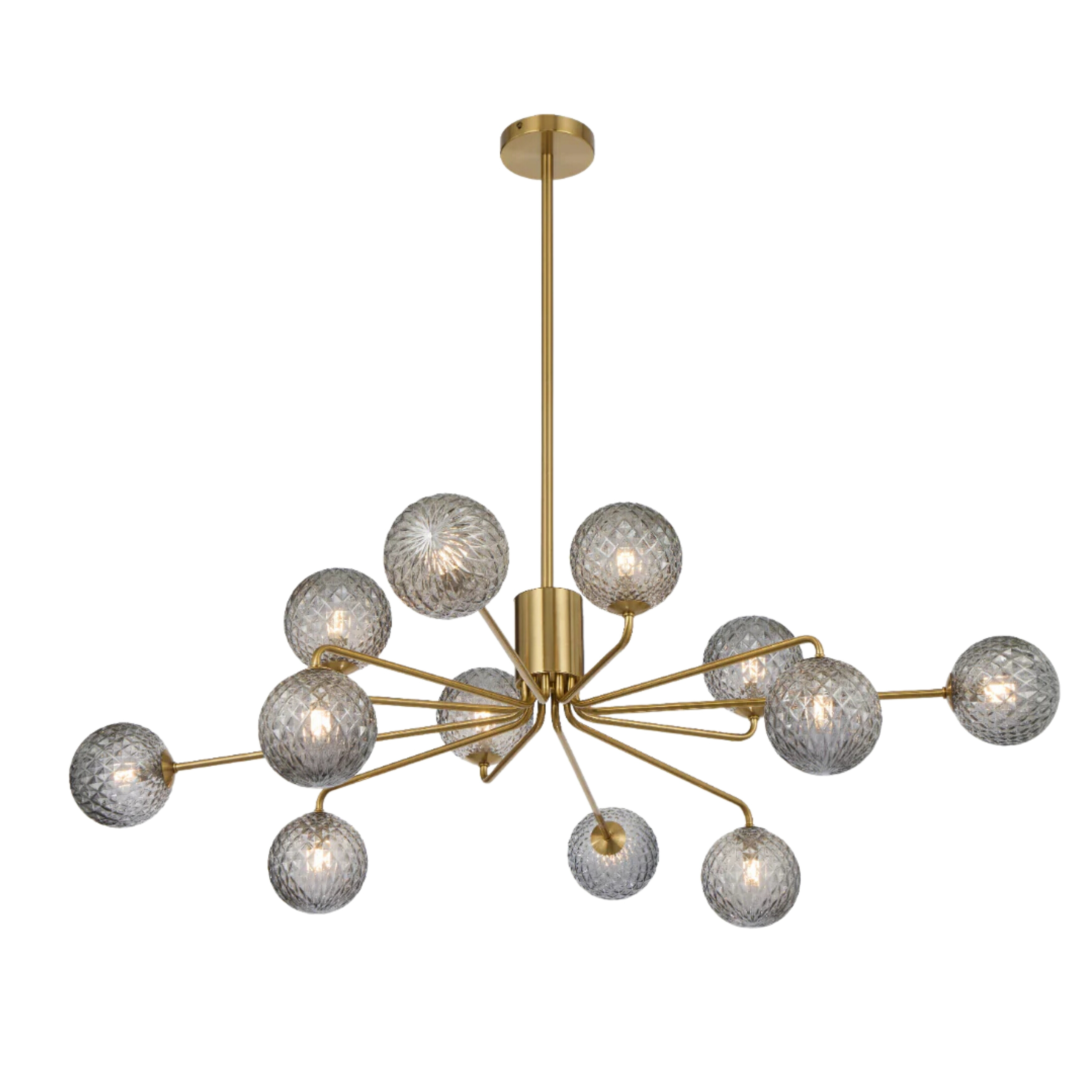 Foscani Twelve Light Diamond Cut Smoke Glass Gold Pendant