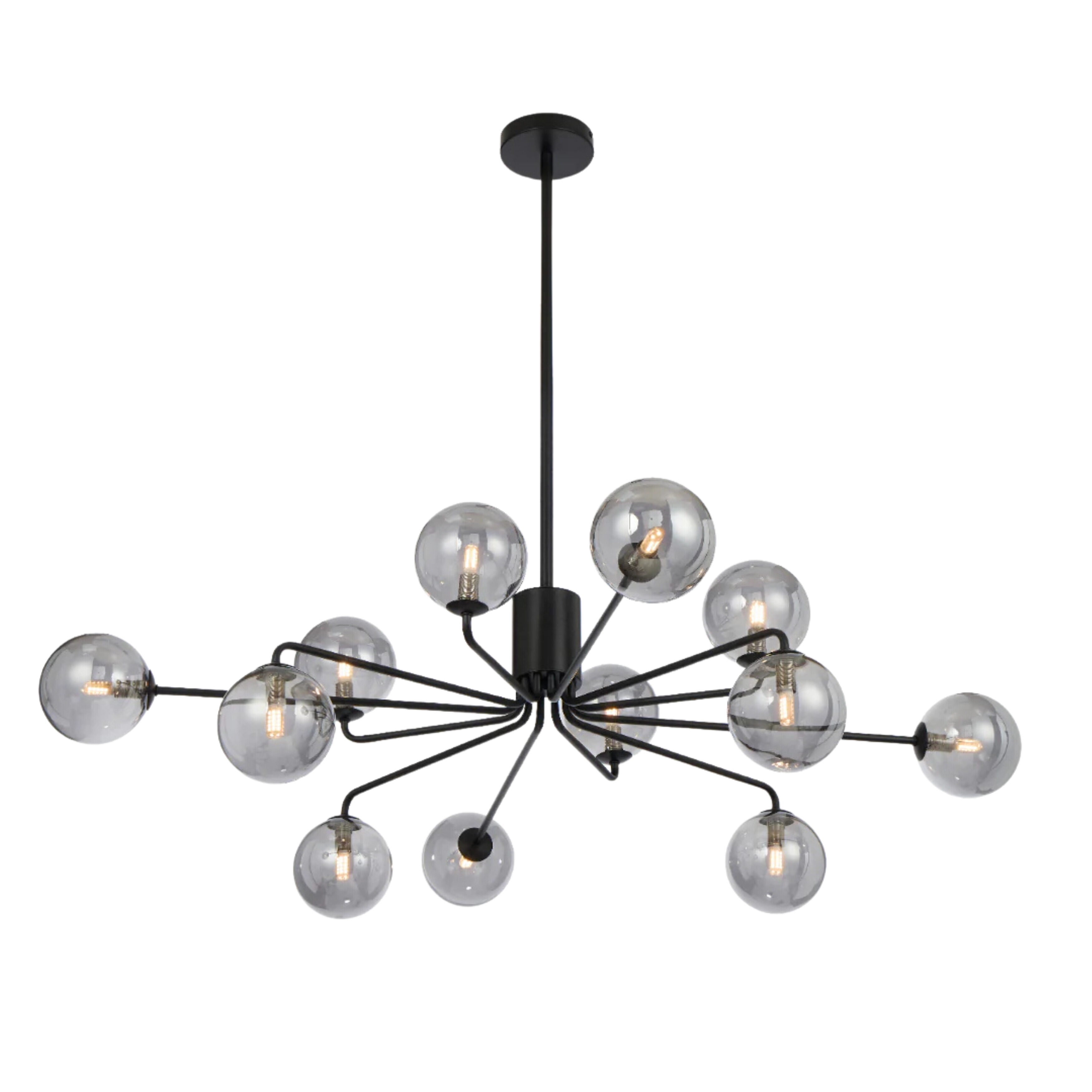 Foscani Twelve Light Smooth Smoke Glass Black Pendant