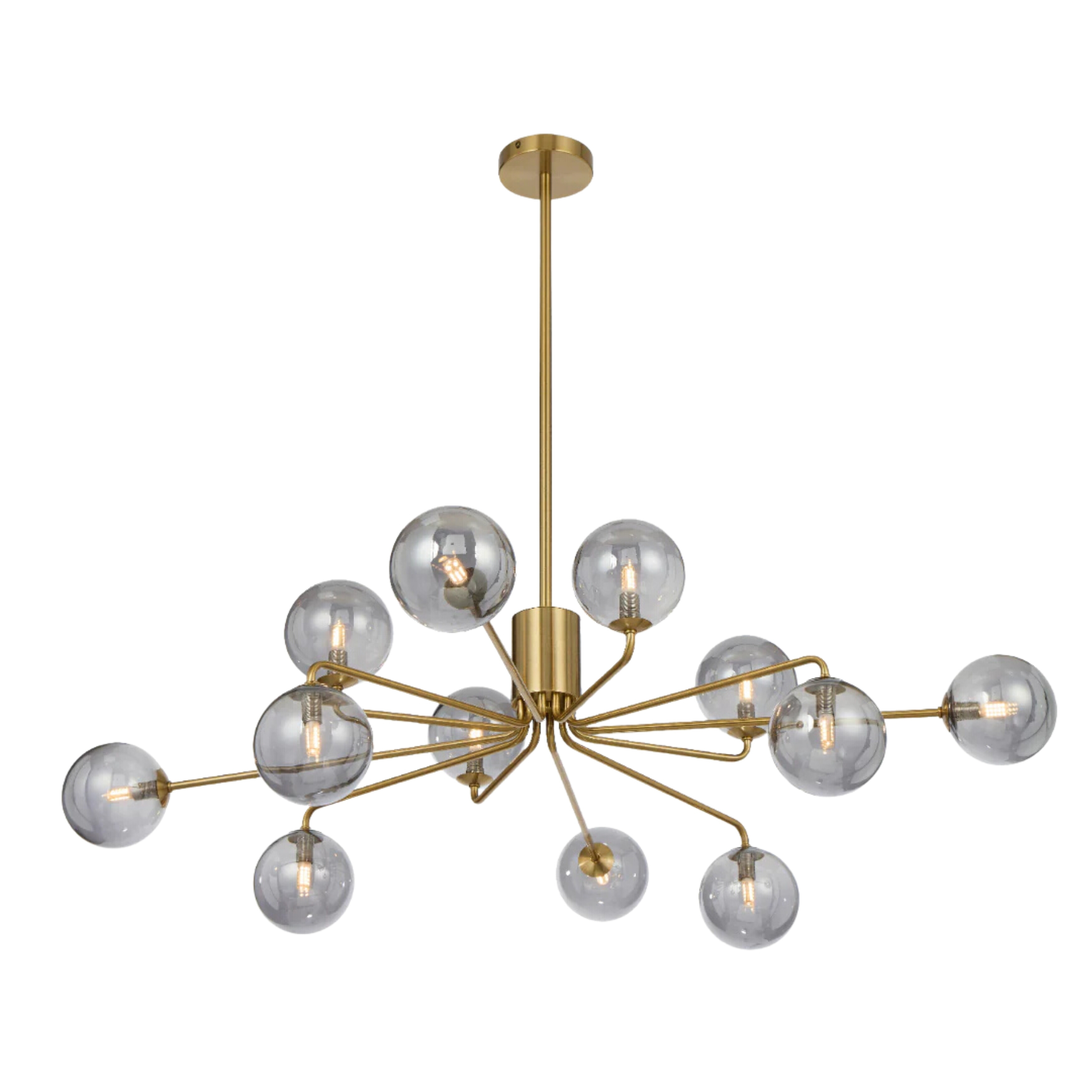 Foscani Twelve Light Smooth Smoke Glass Gold Pendant