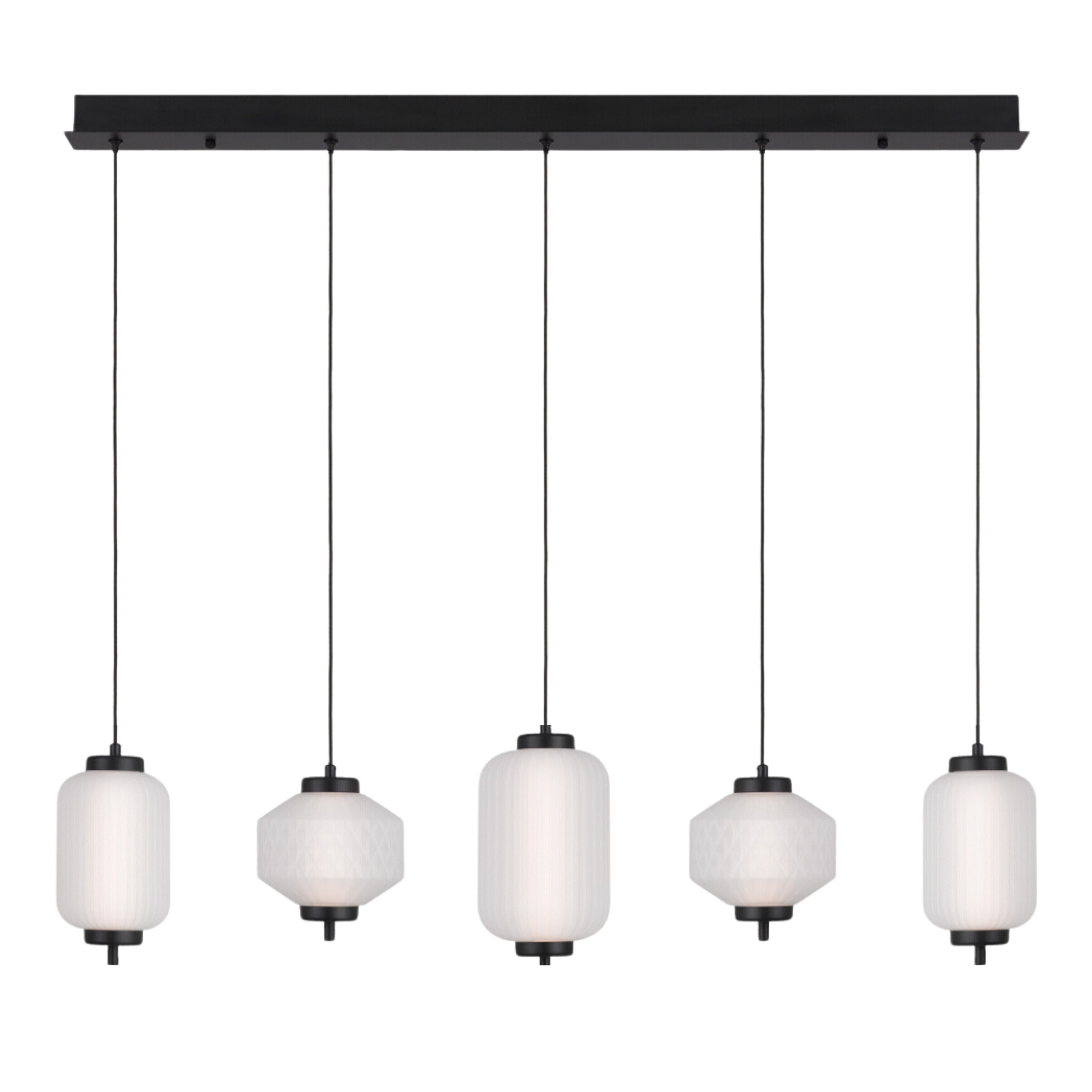 Toledo Five Light Frosted Glass Cluster Bar Matt Black Pendant