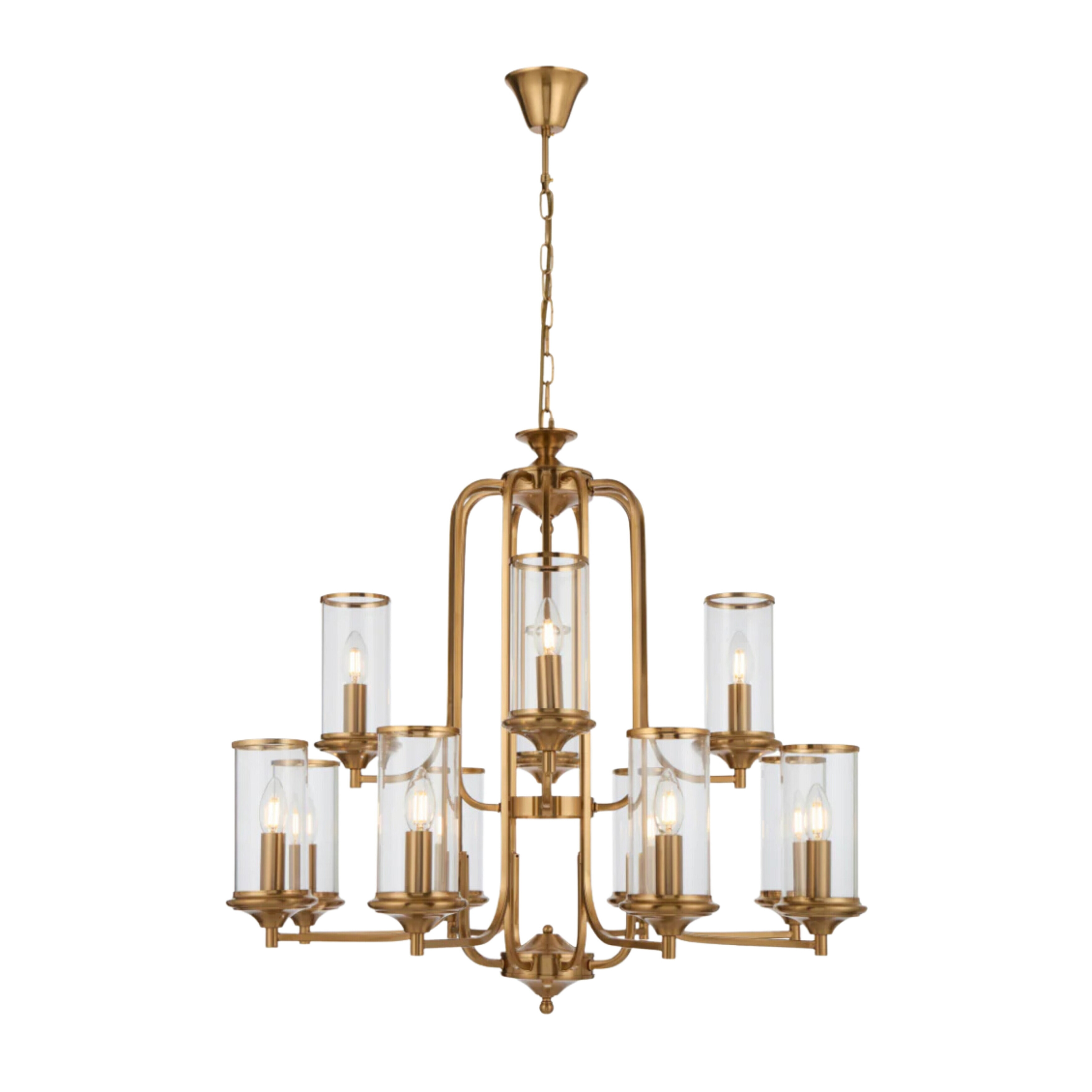 Vance Twelve Light Polished Copper Iron Tiered Pendant Chandelier