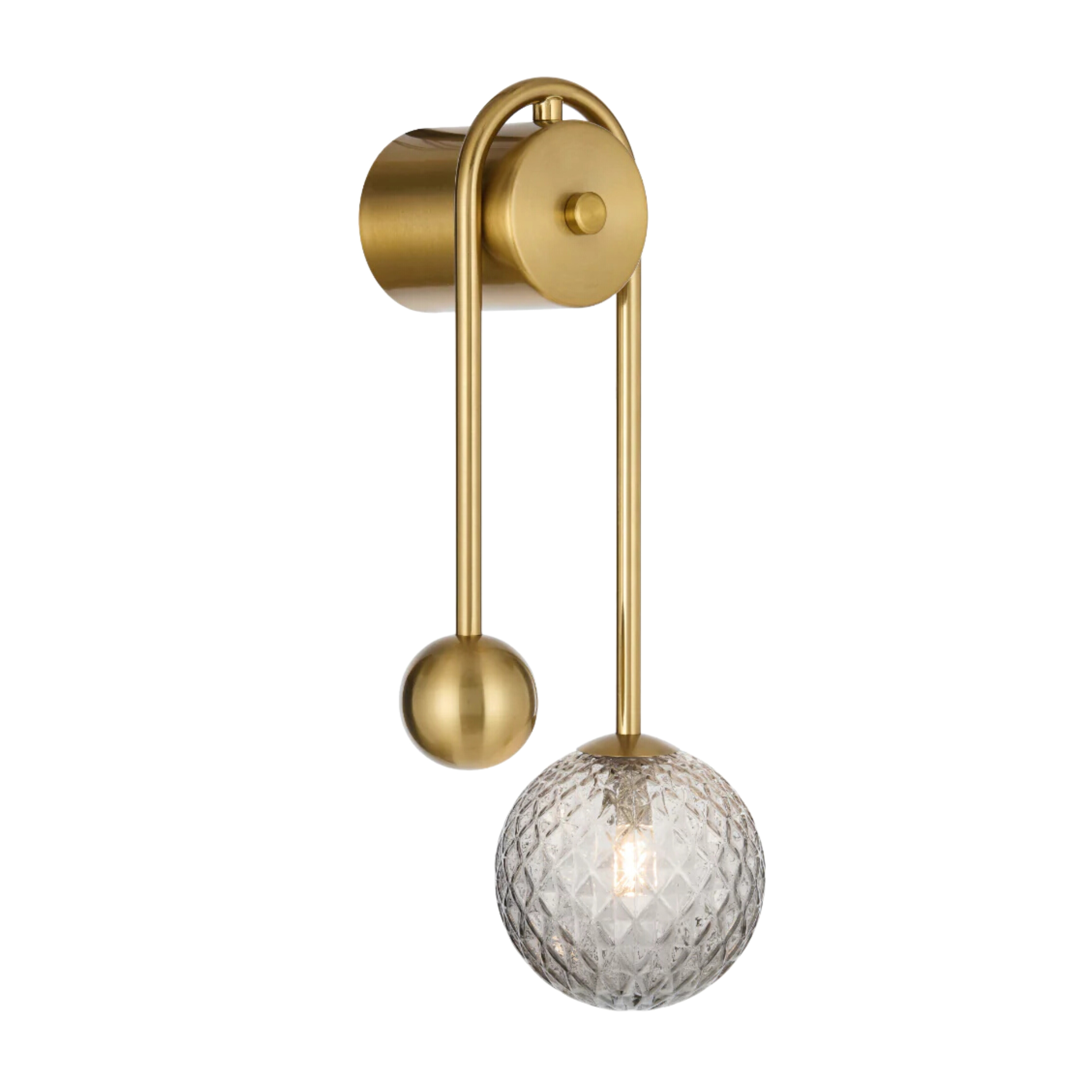 Foscani Diamond Cut Smoke Glass Gold Arm Wall Light