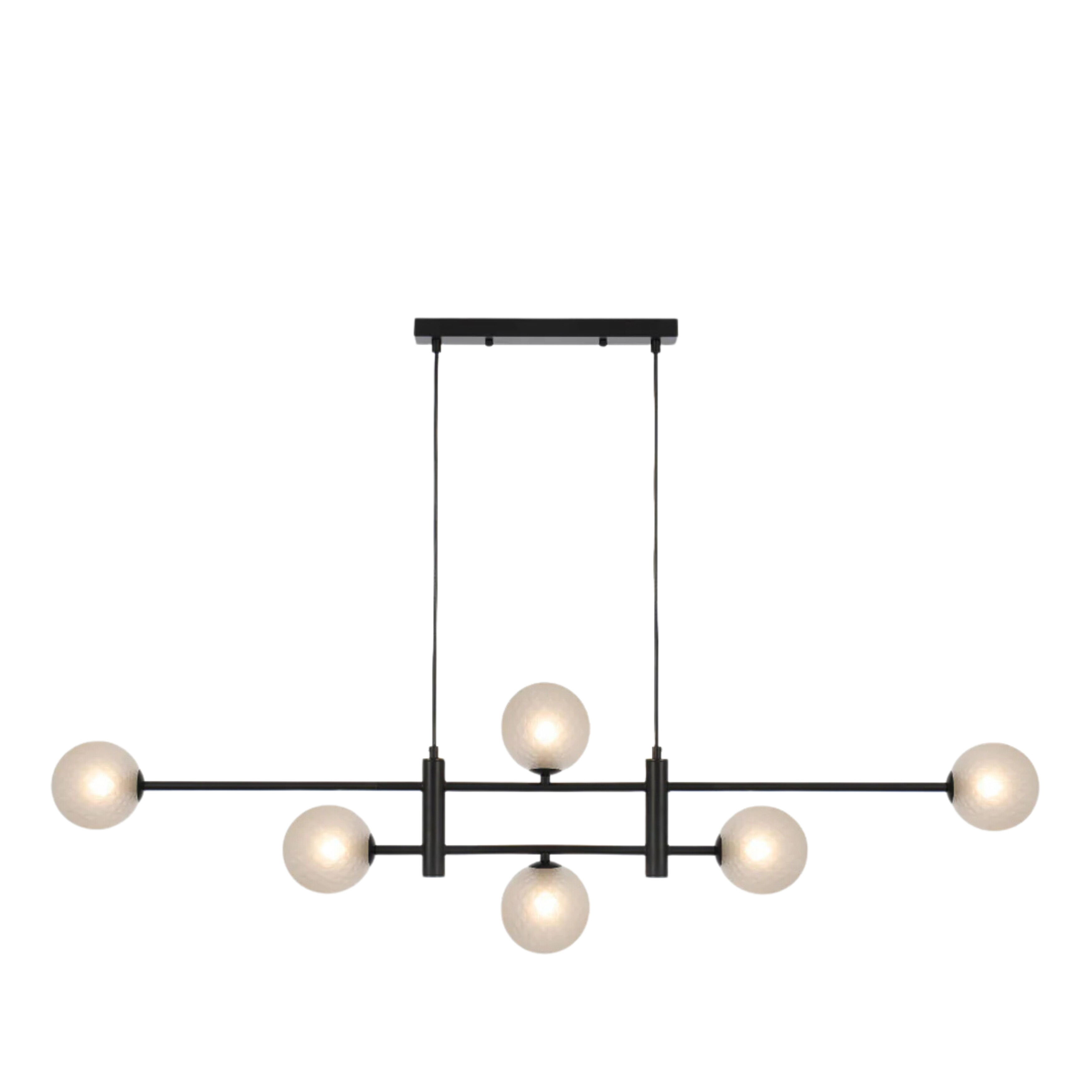 Tilian Six Light Diamond Cut Frosted Glass Black Pendant