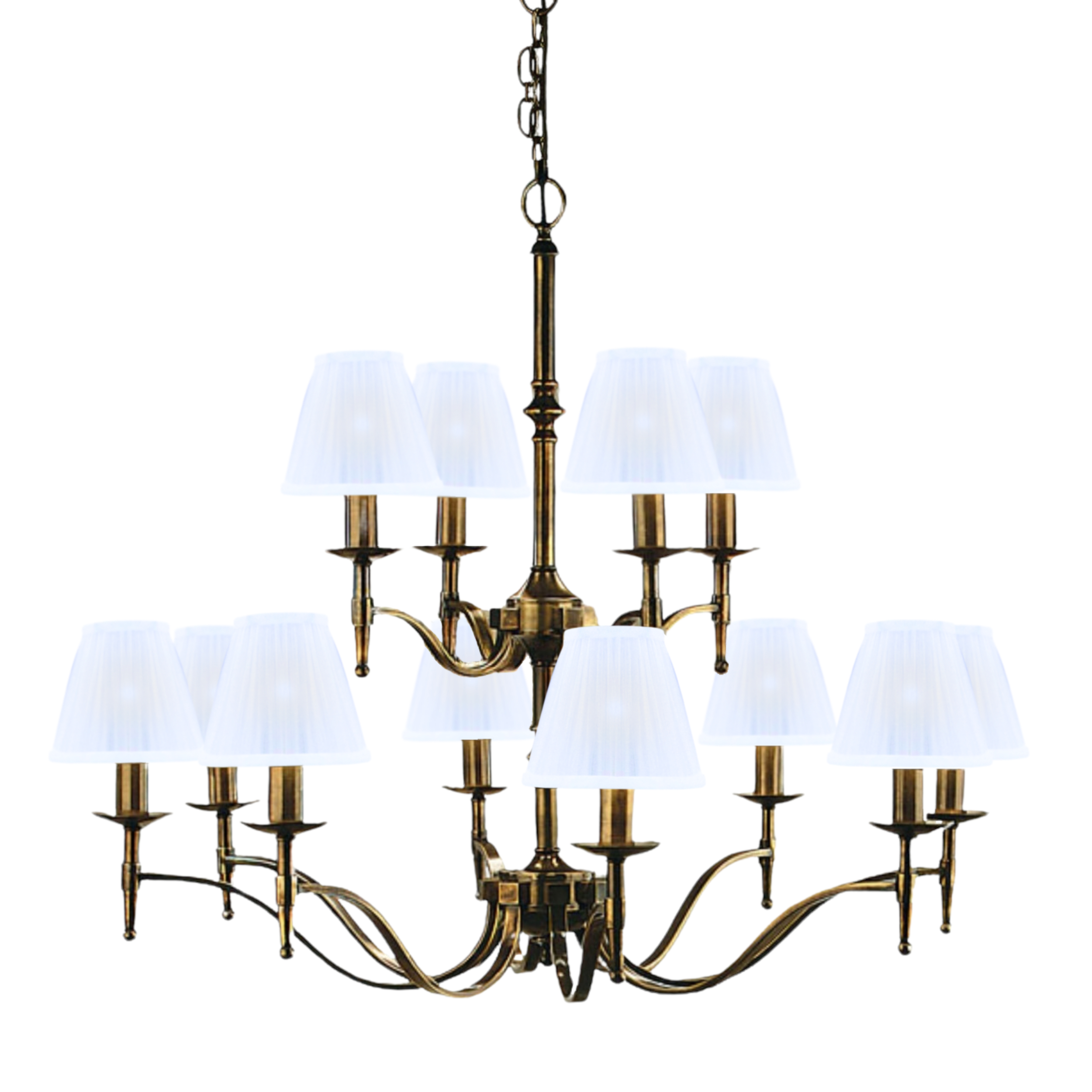 Stanford 12 Light Brass Chandelier - White