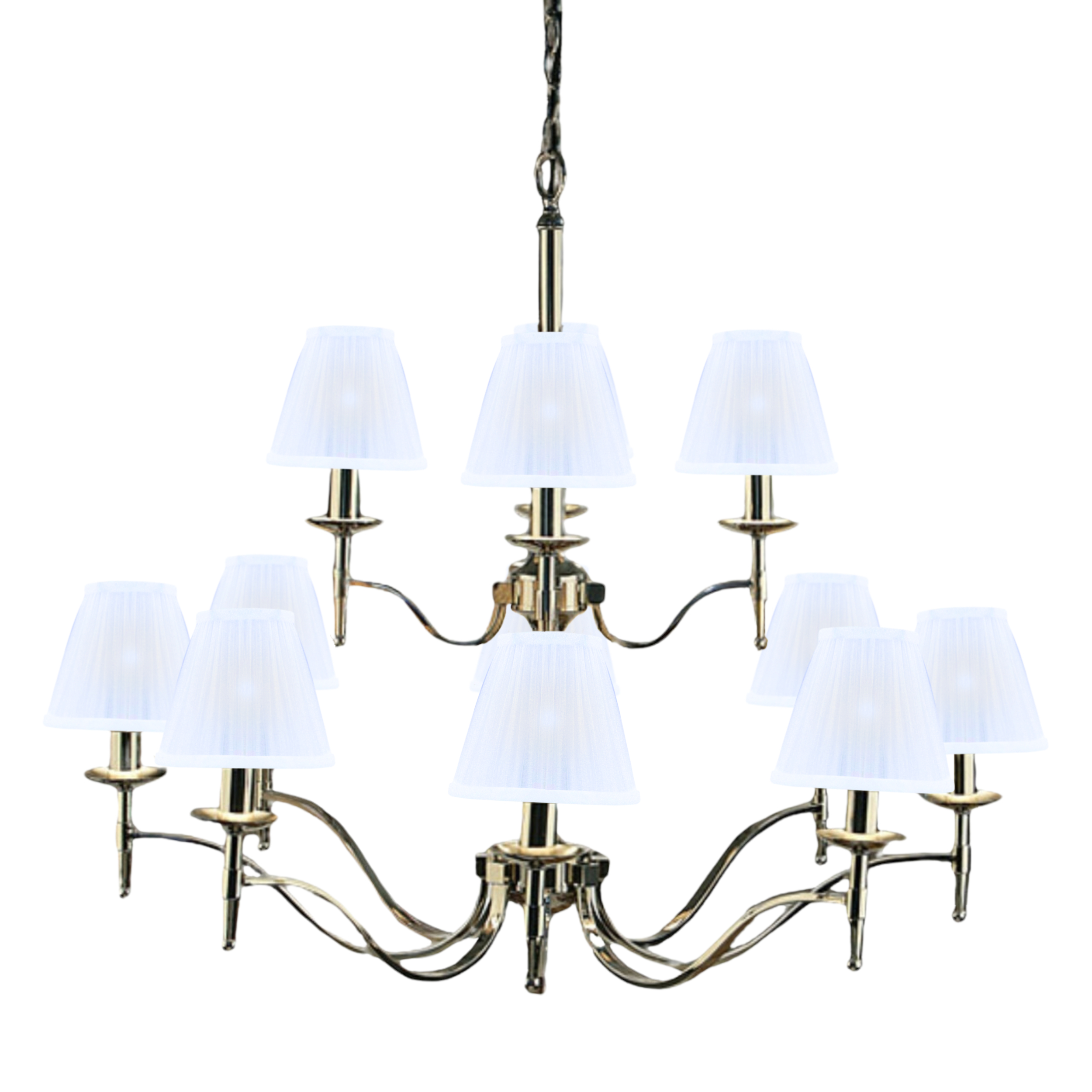 Stanford 12 Light Nickel Chandelier - White