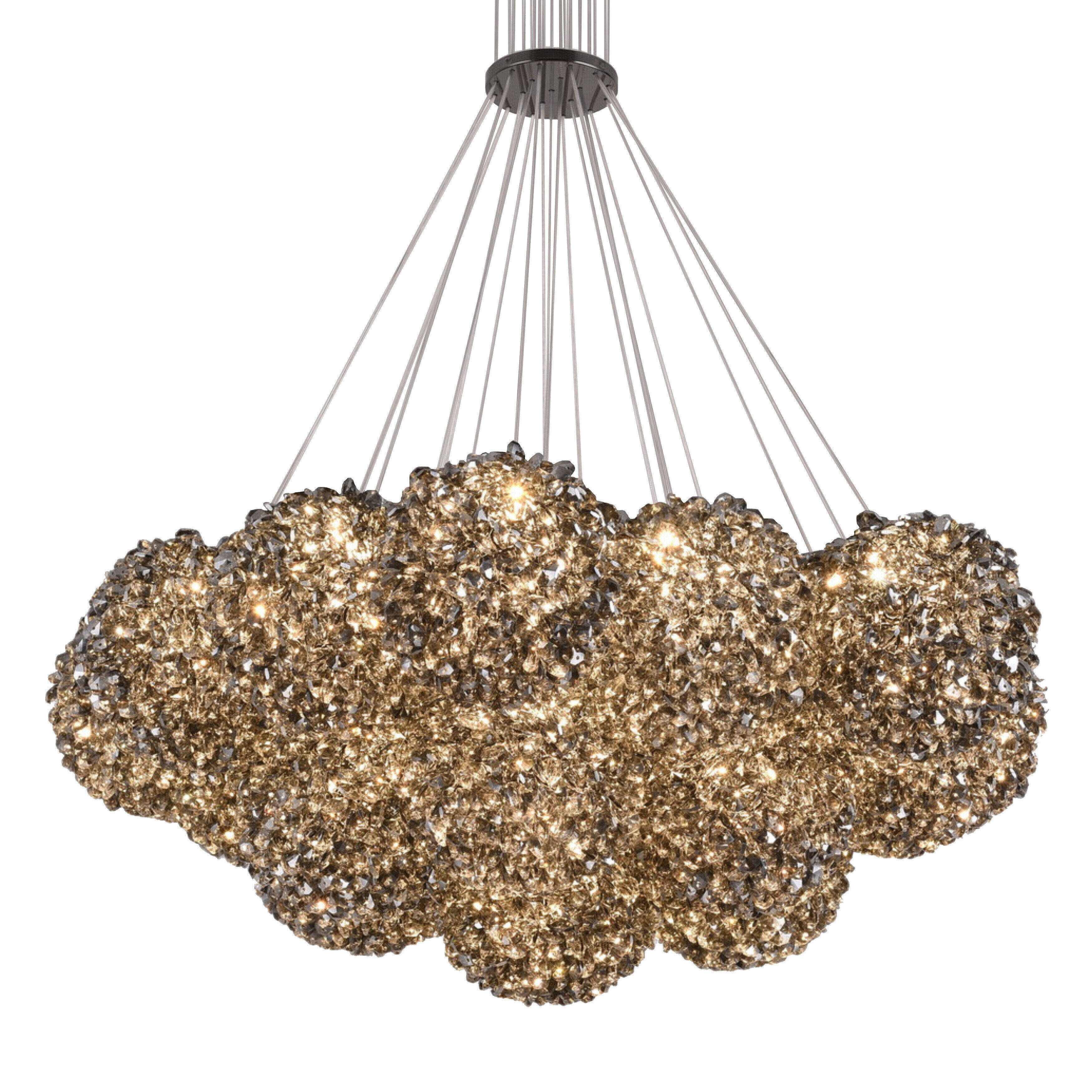 Silica Nineteen Black Crystal Balls LED Cluster Chandelier