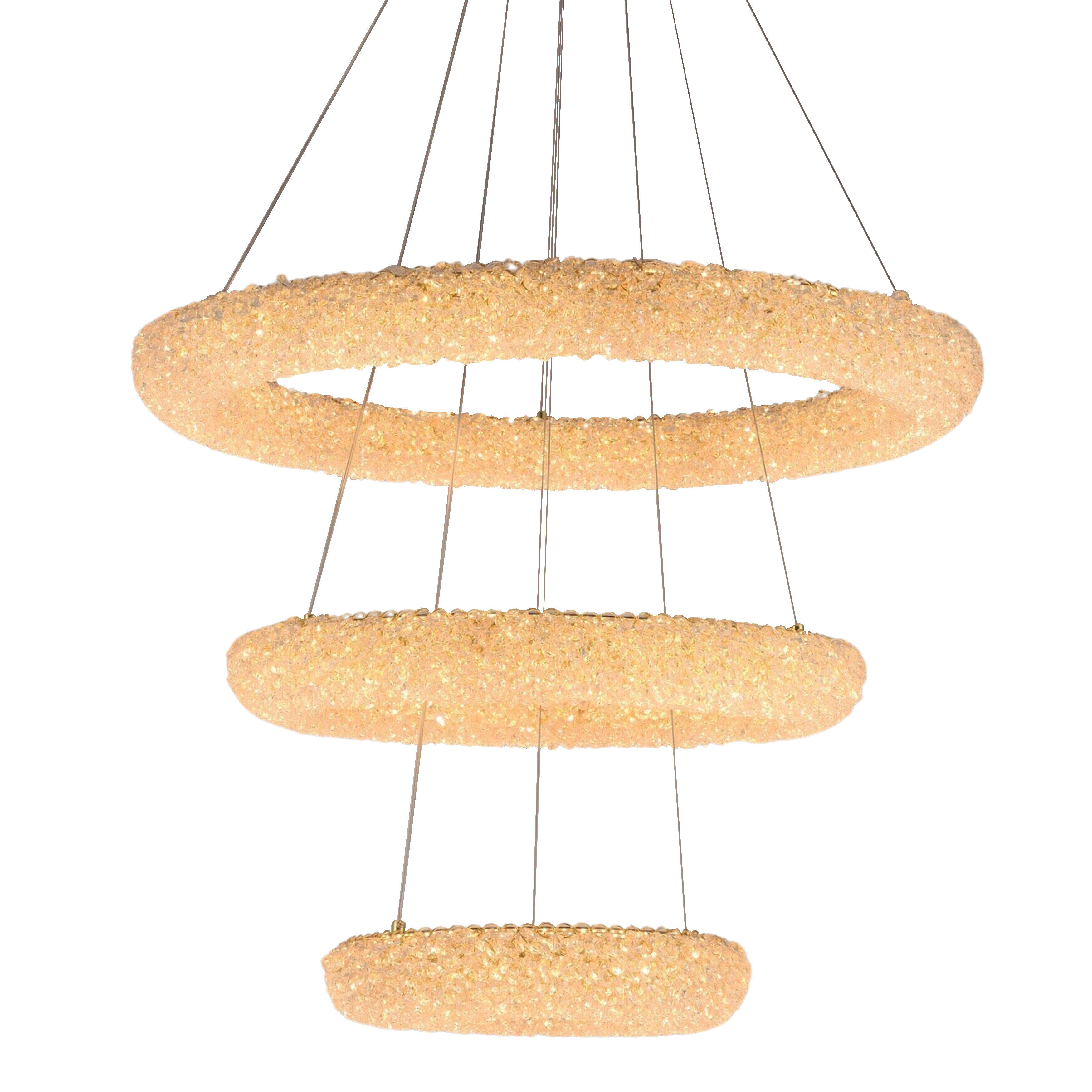 Silica Three Tiered Golden Crystal Torus LED Chandelier