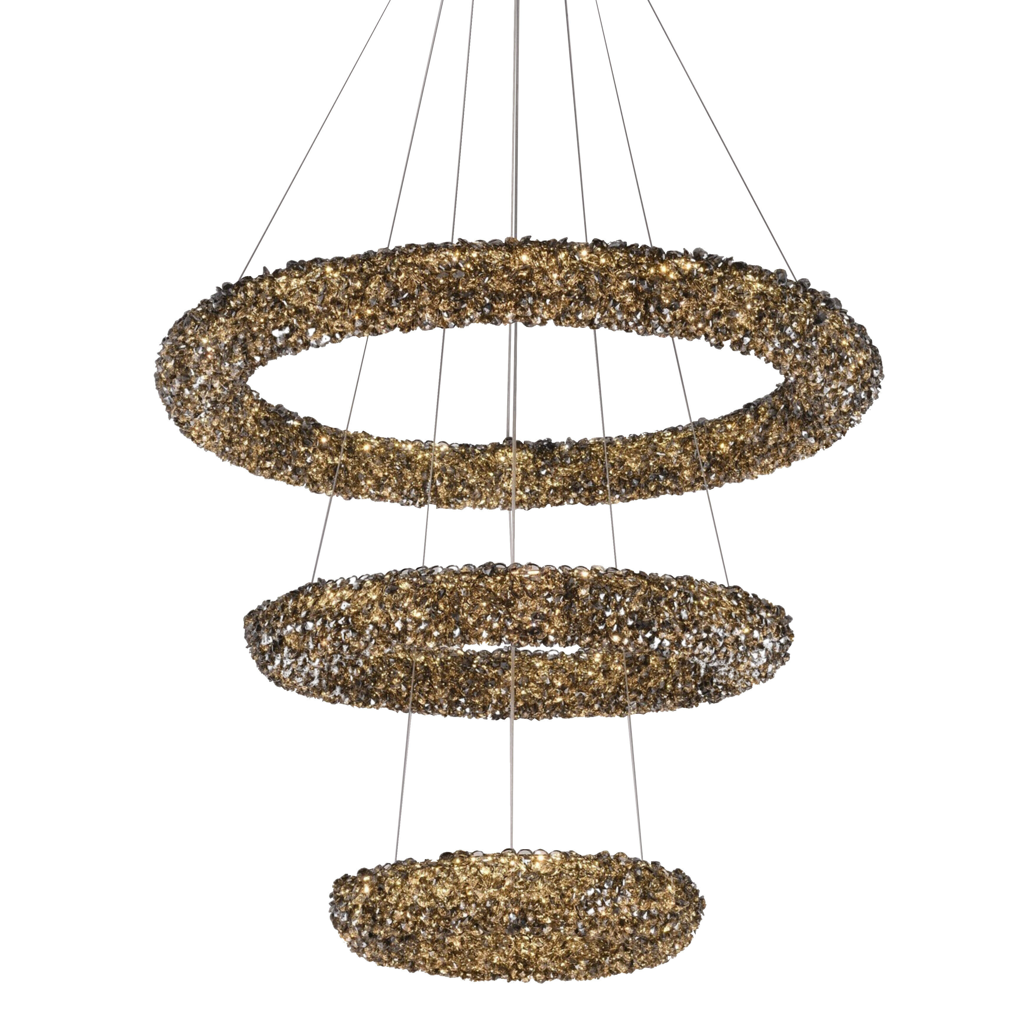 Silica Three Tiered Black Crystal Torus LED Chandelier