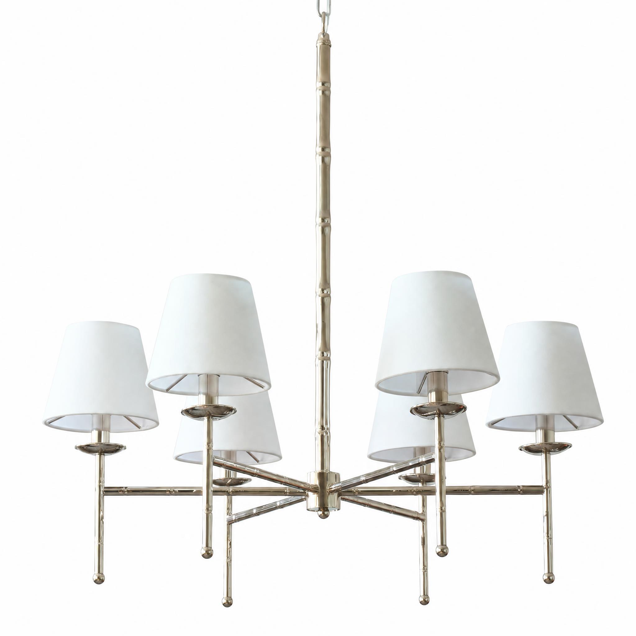 Royal 6 Light Nickel White Linen Traditional Chandelier