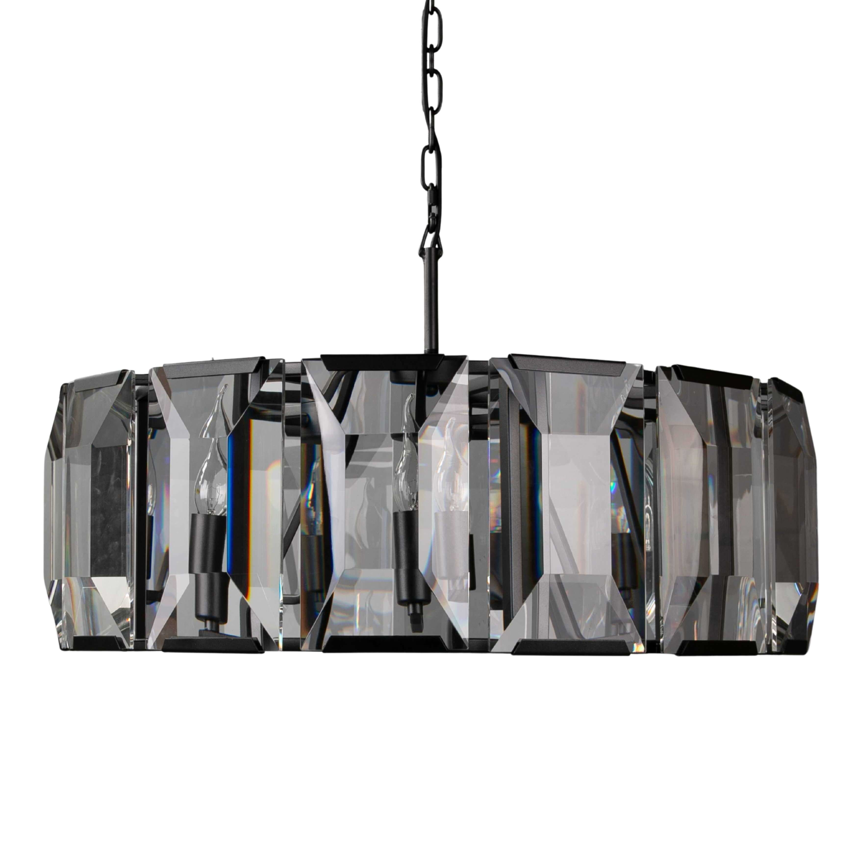 Imperia 6 Light Drum Iron Clear Crystal Pendant Chandelier