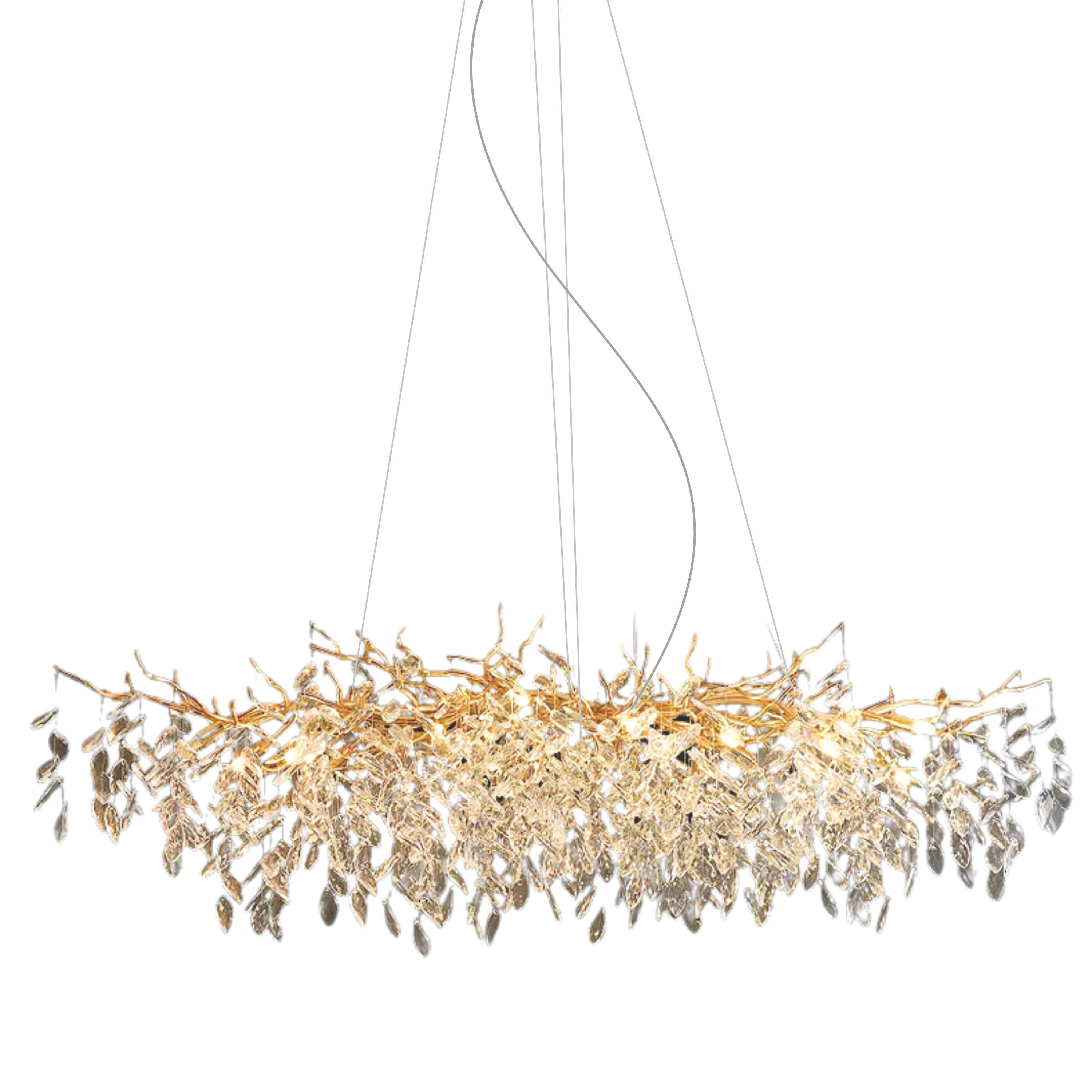 Madison Gold Branching Crystal Leaves Modern Statement Chandelier