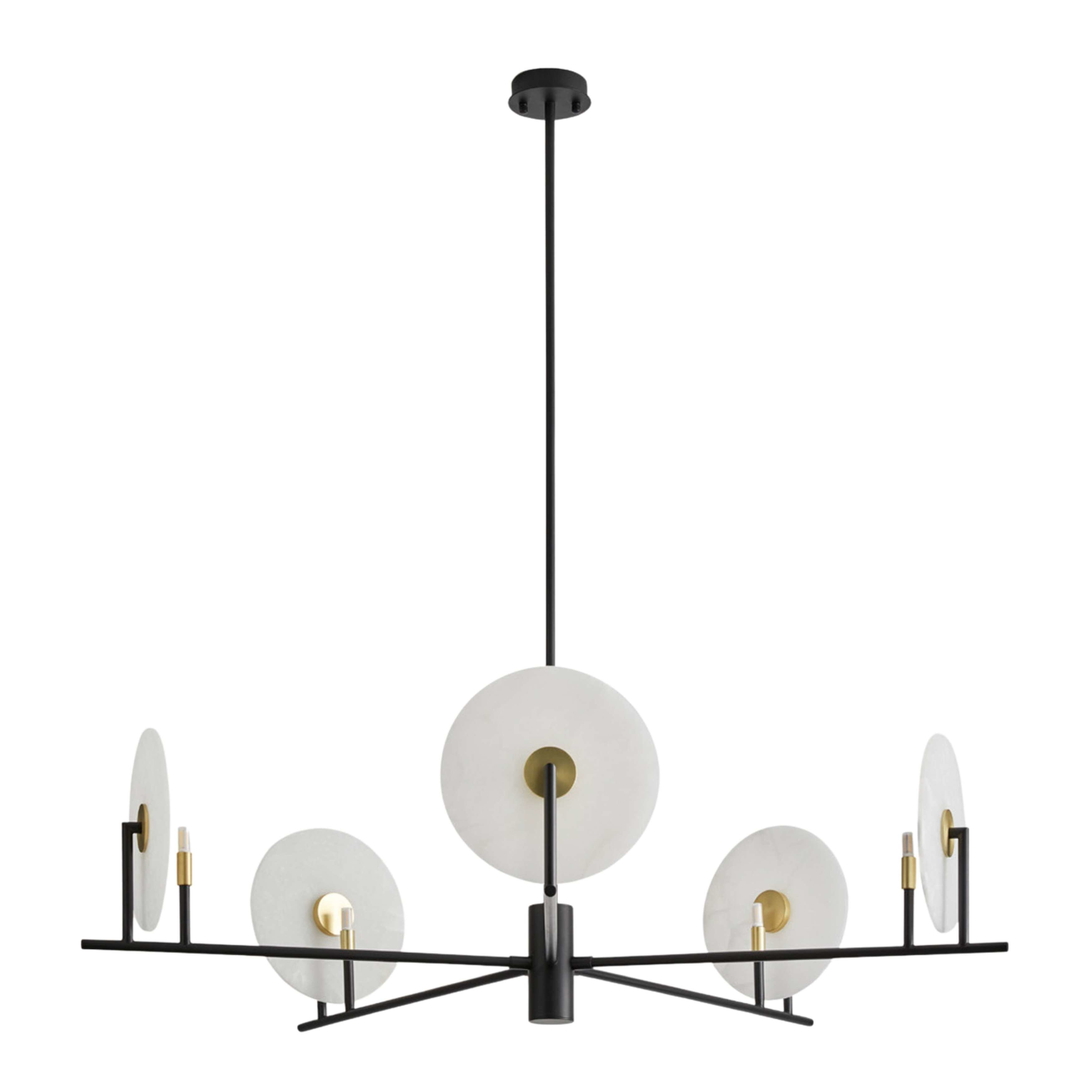 Erto 5 Light Brass Black Alabaster Pendant Chandelier