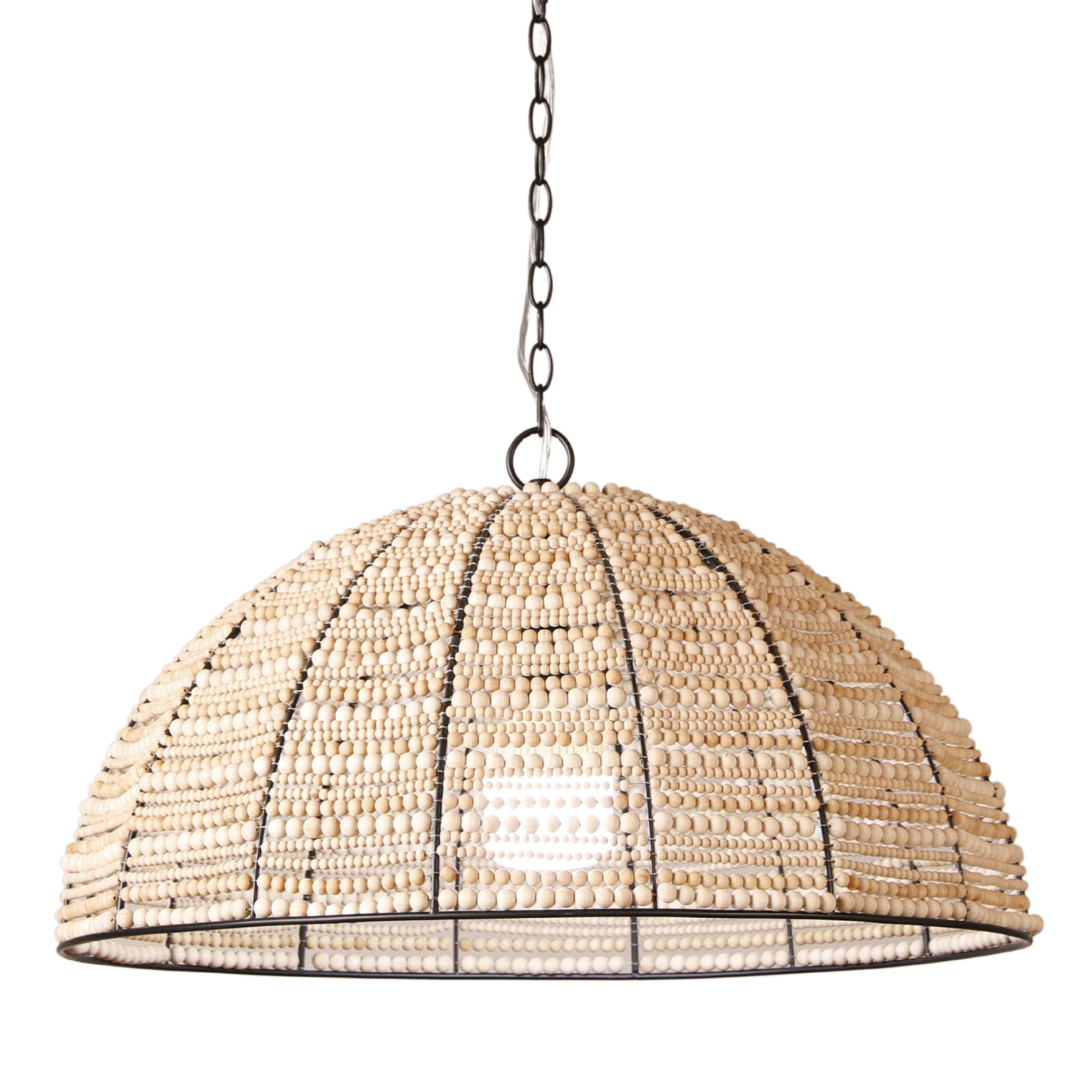 Sevrin Dome Wood Antique Black Beaded Pendant Light