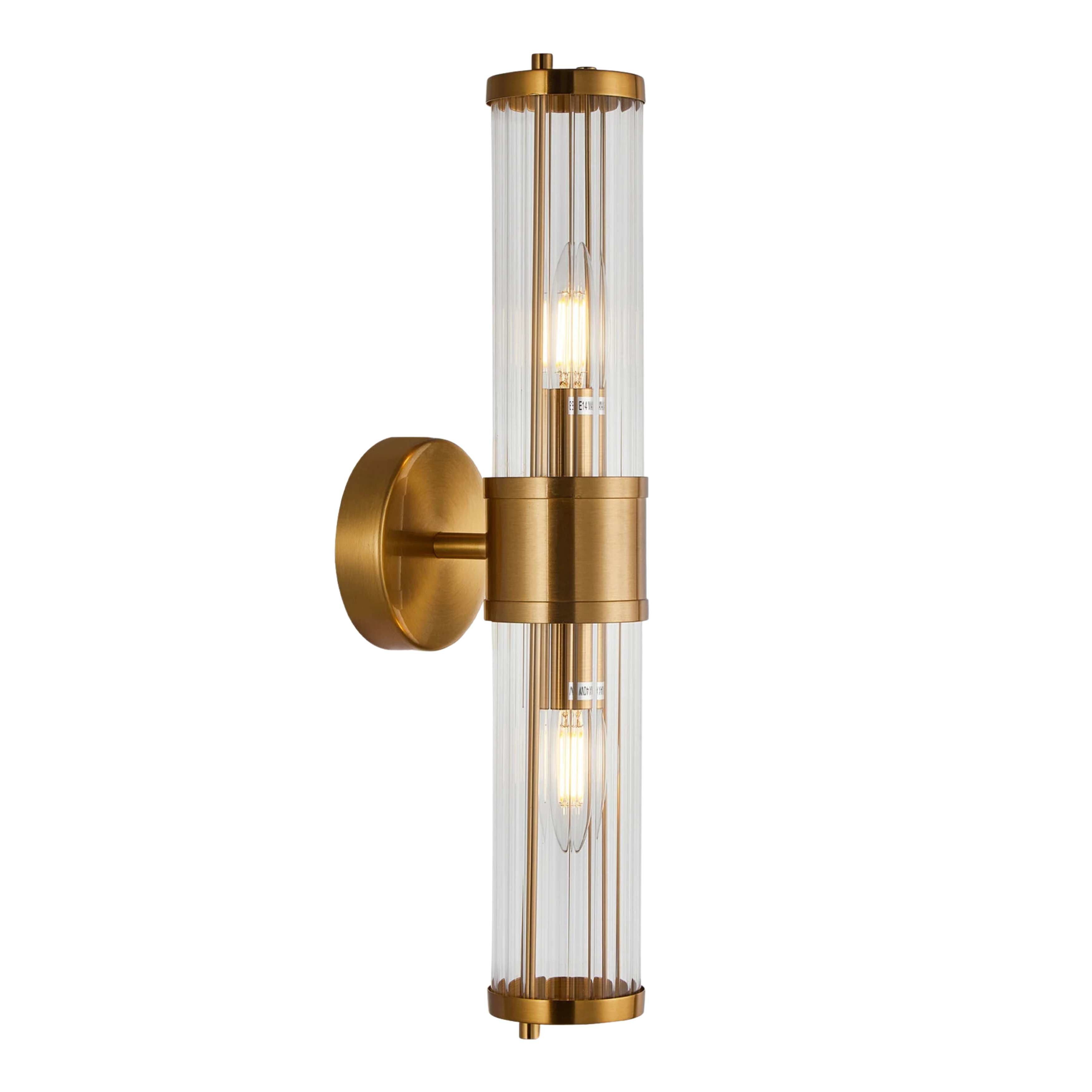Belfast Antique Brass Clear Rod Glass Up and Down Wall Light