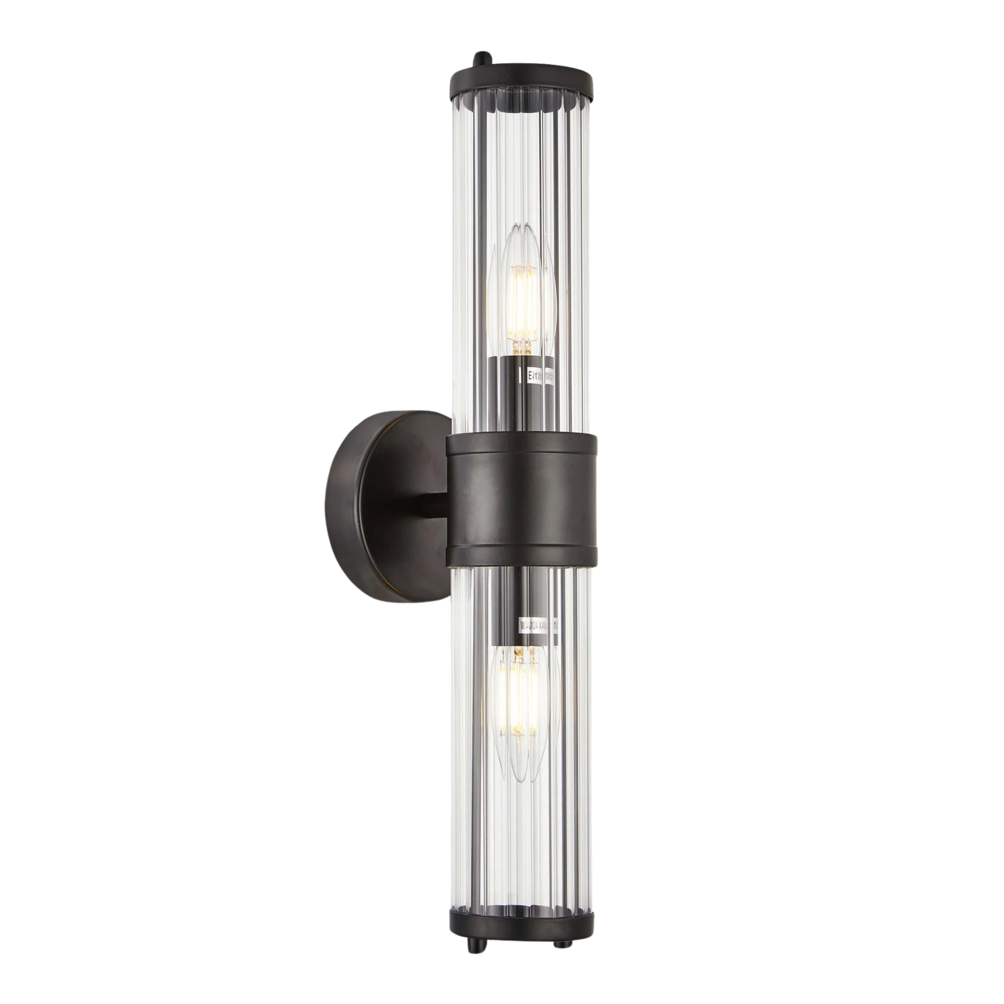 Belfast Black Clear Rod Glass Up and Down Wall Light