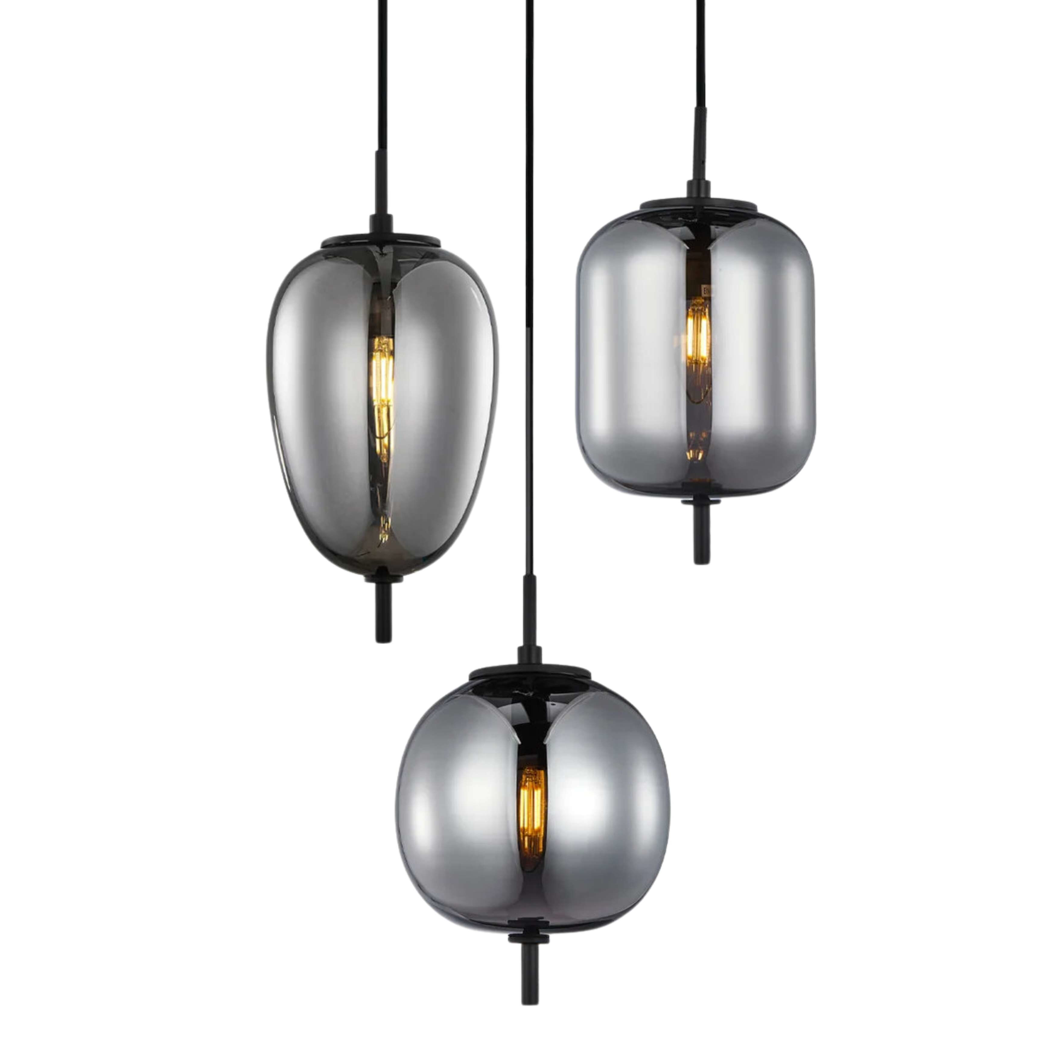 Gaspar Smoke Mirror Glass Black Multi-Light Pendant