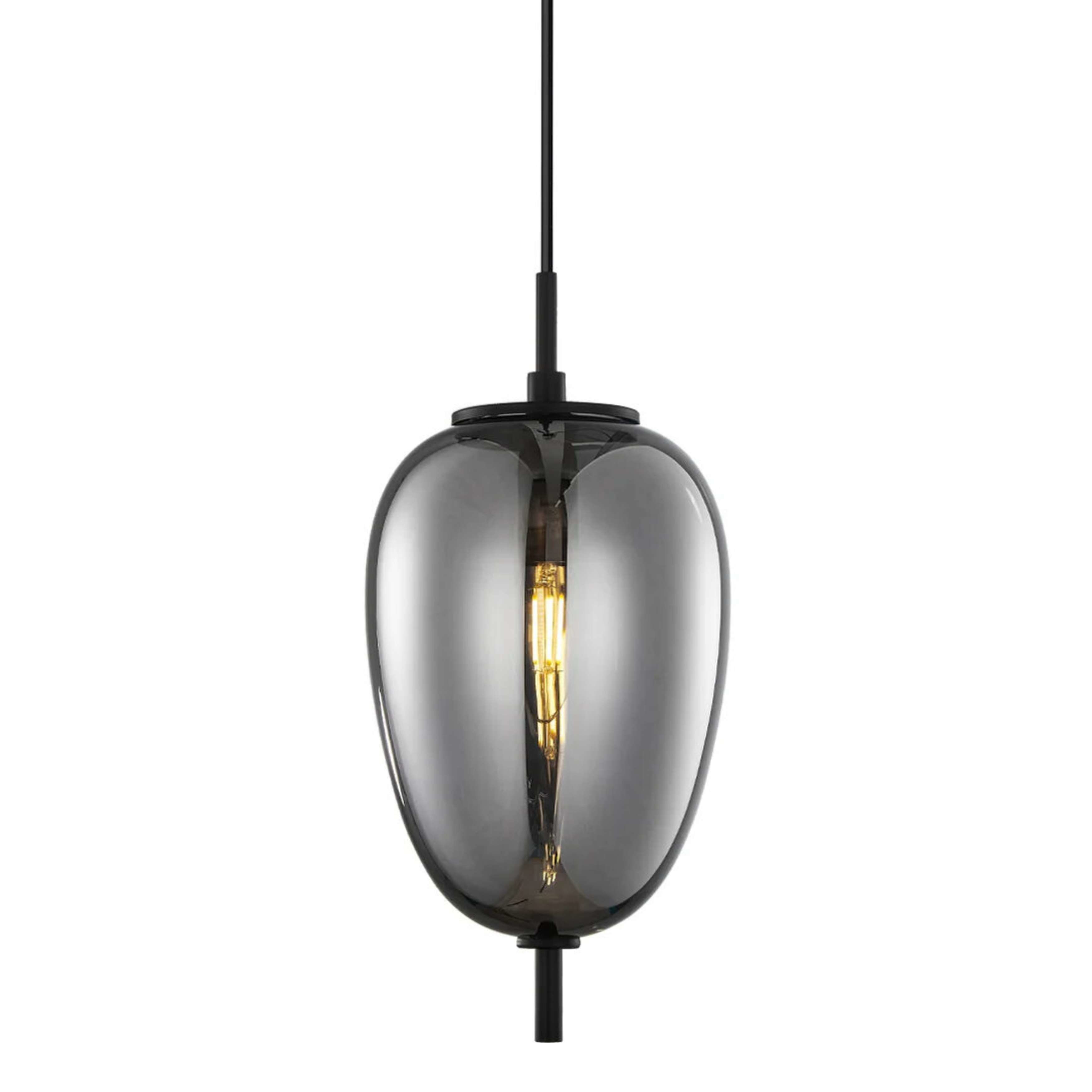 Gaspar Smoke Mirror Glass Oval Black Pendant Light