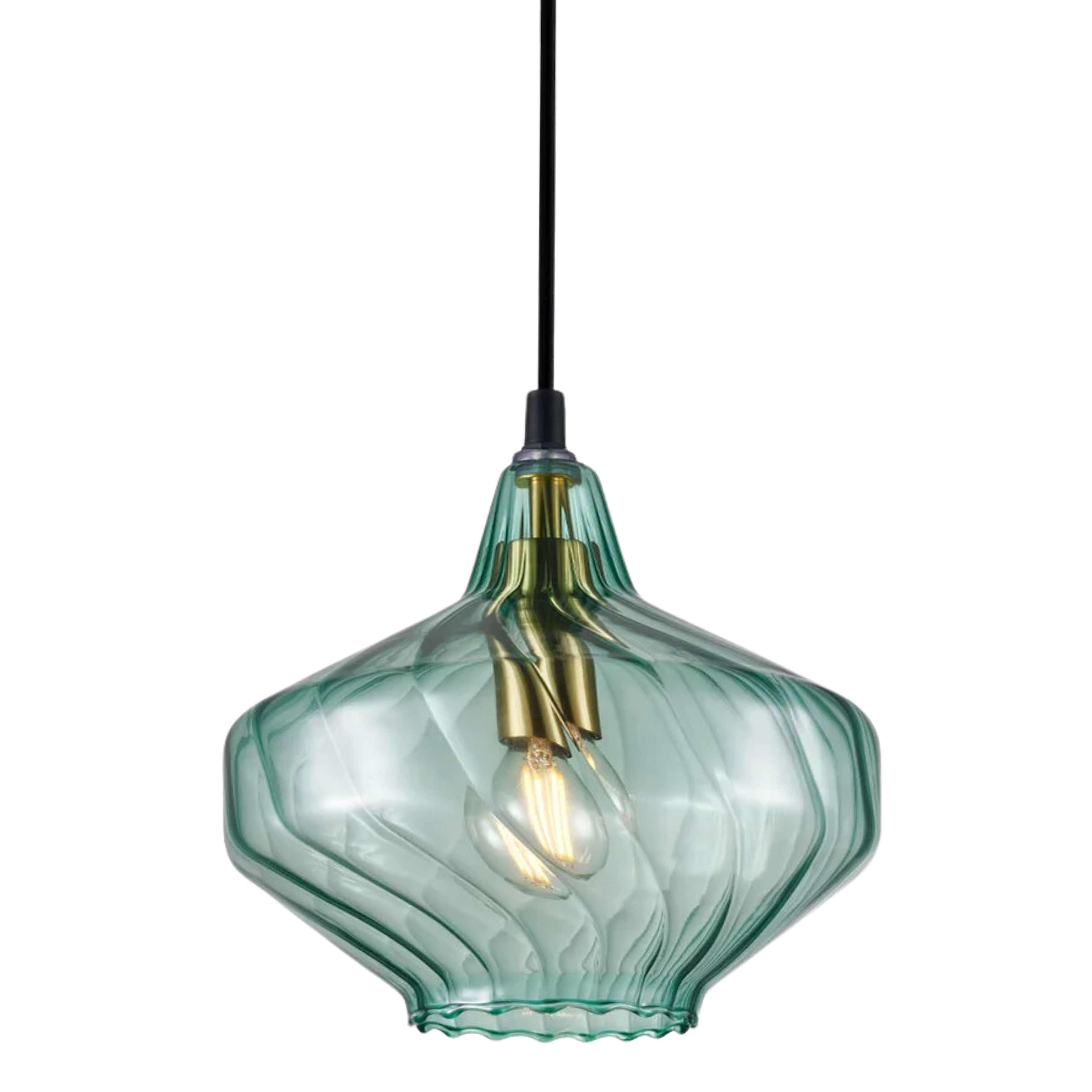 Mitchell Ribbed Green Glass Brass Pendant Light