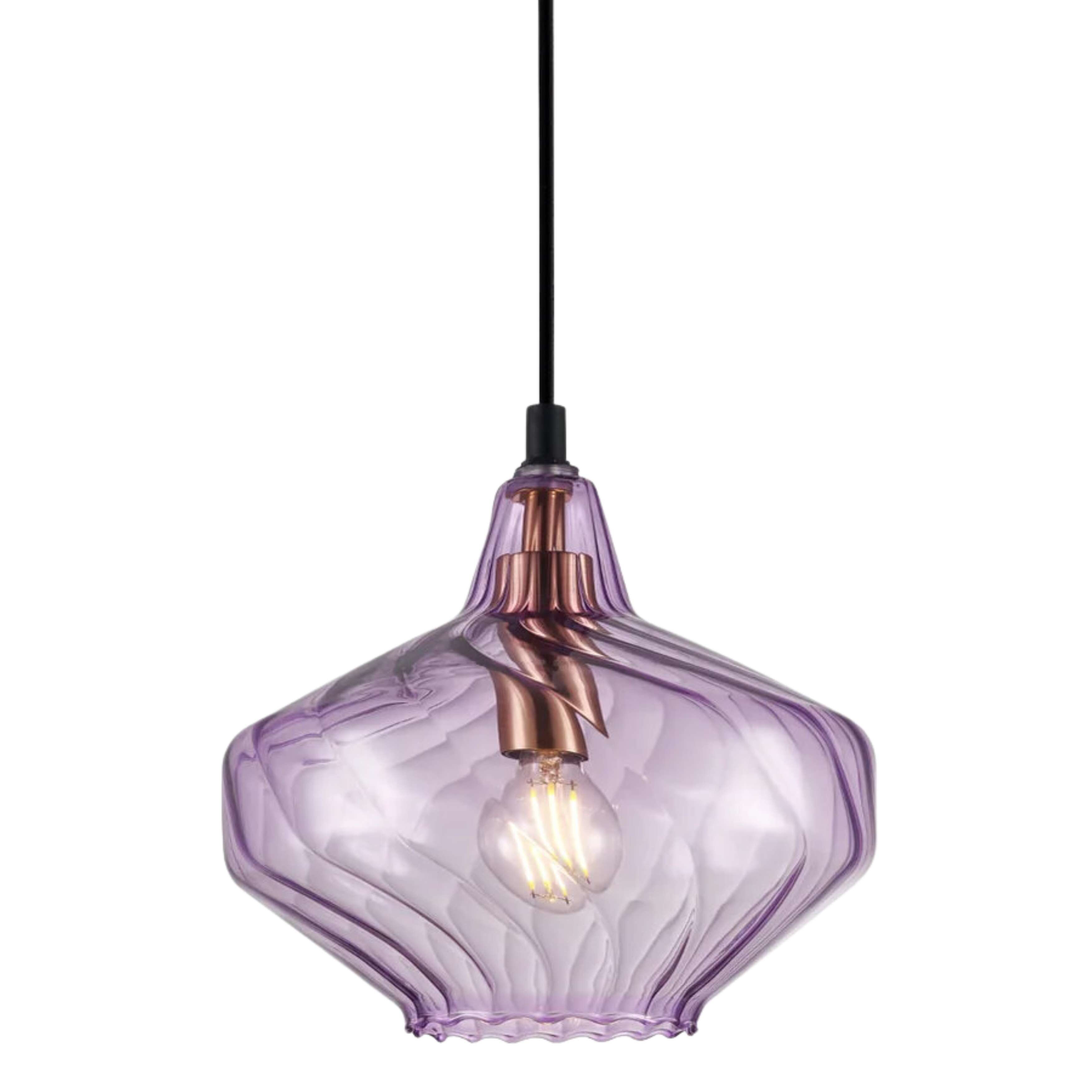 Mitchell Ribbed Purple Glass Brass Pendant Light