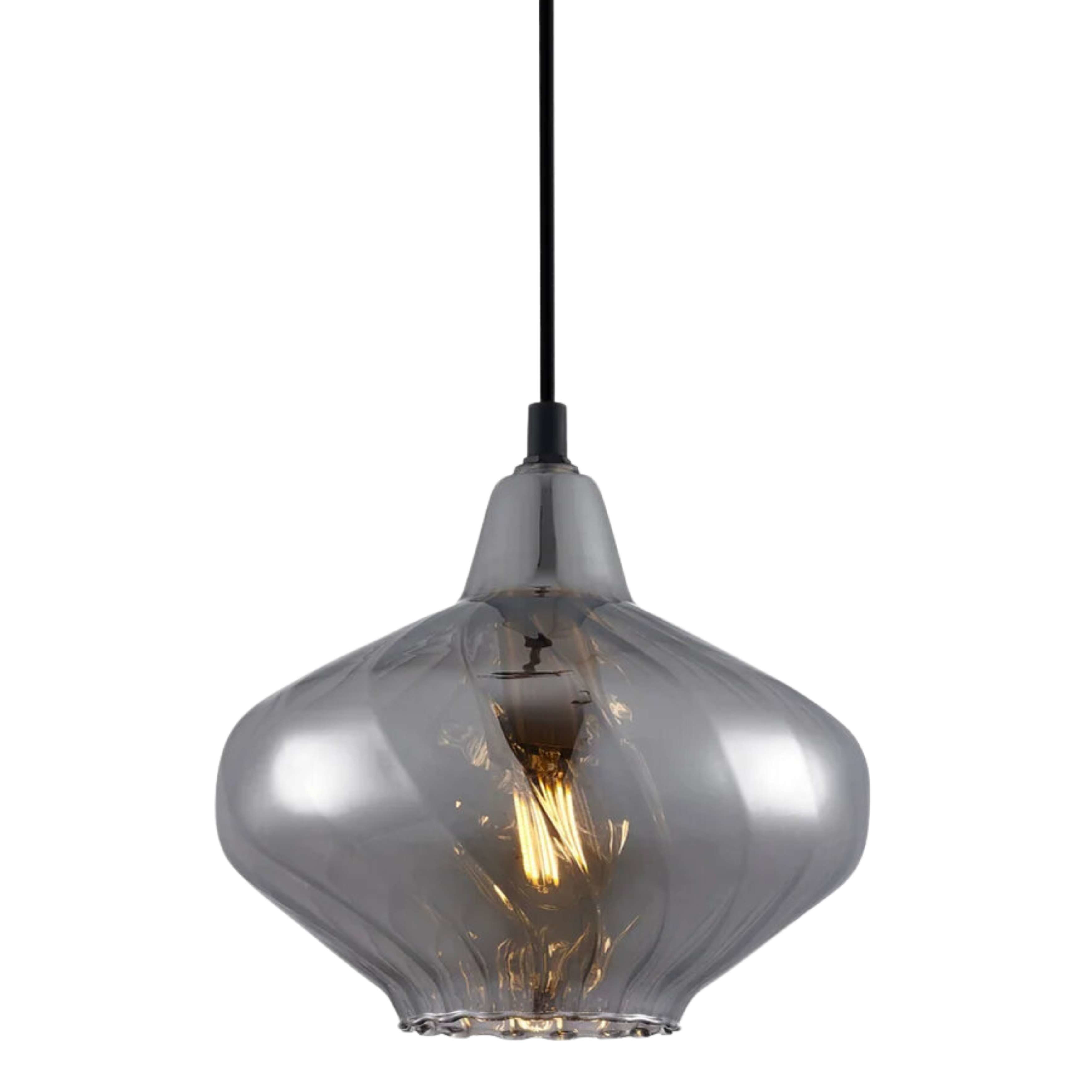 Mitchell Ribbed Smokey Mirror Glass Brass Pendant Light