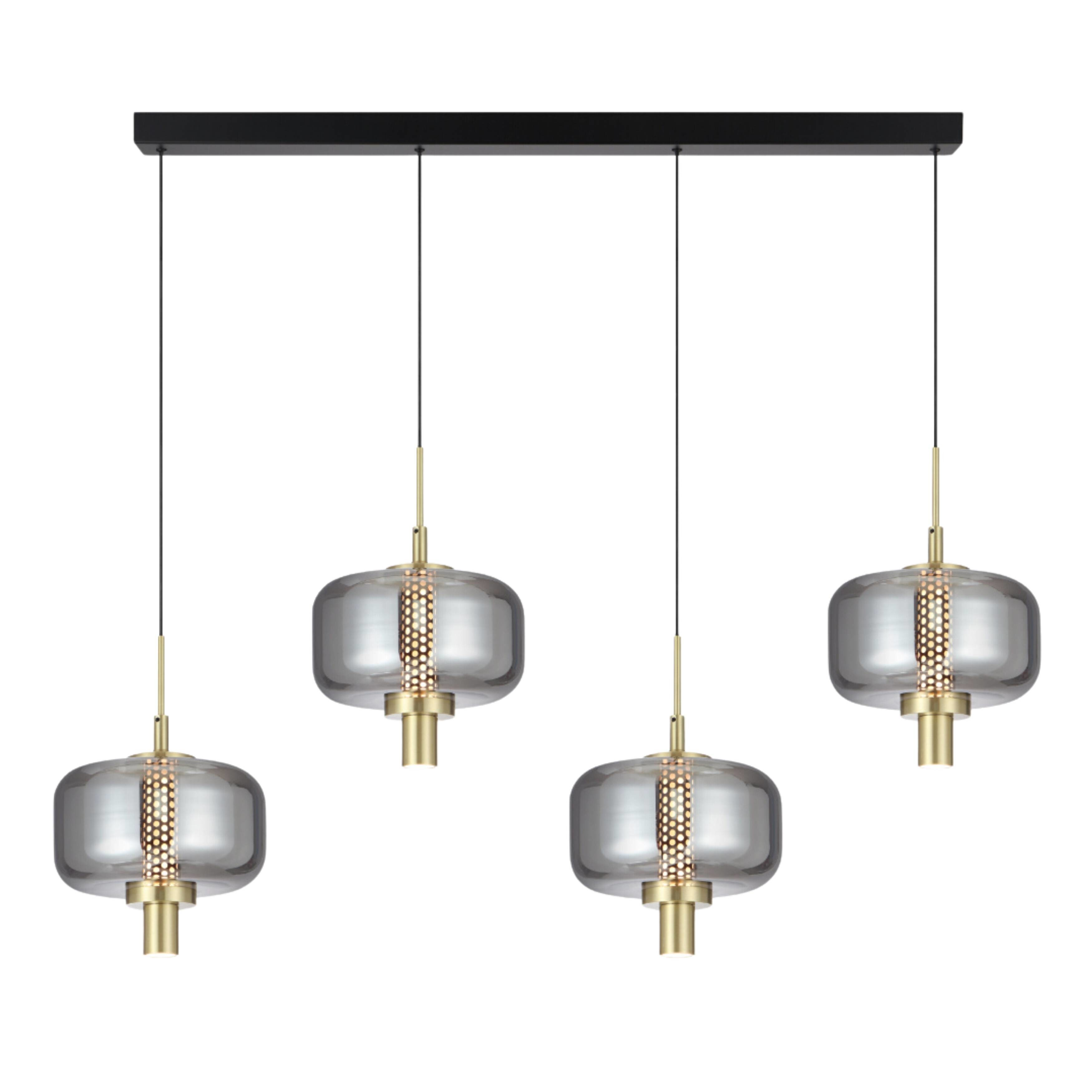 Kotovo 4 Light Matt Black Smoke Glass Bar Pendant