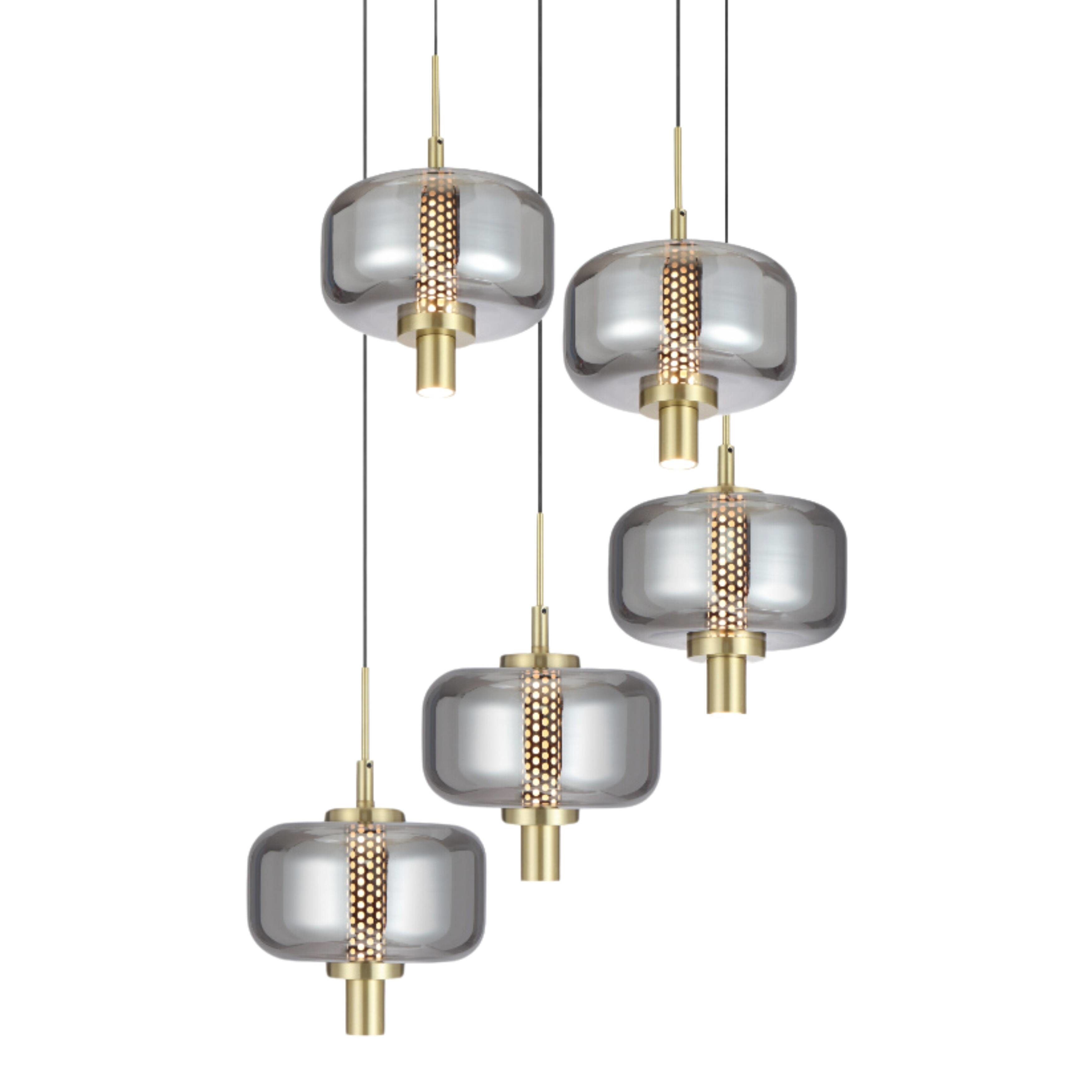 Kotovo 5 Light Matt Black Smoke Glass Cluster Pendant