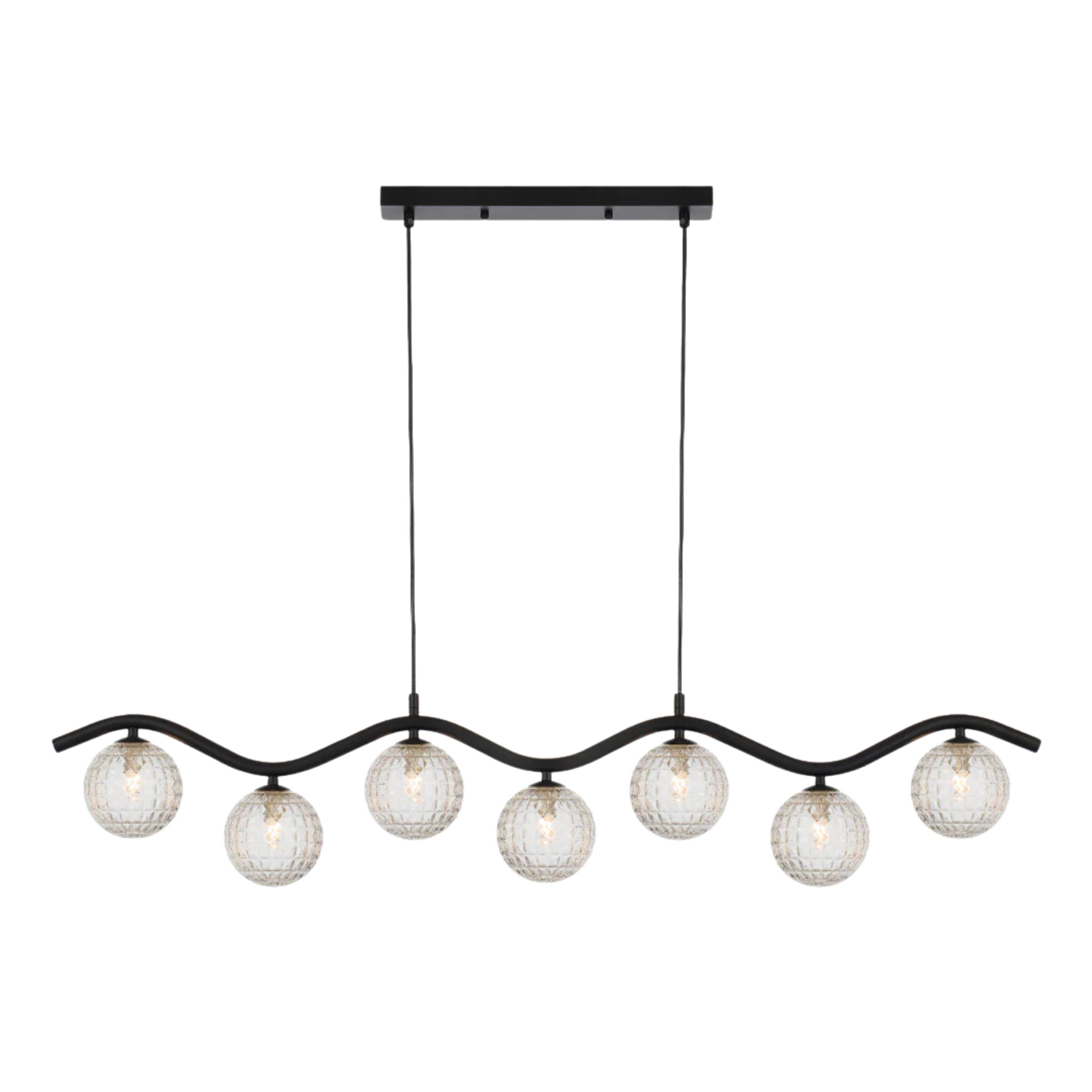 Osman 7 Light Diamond Cut Clear Glass Black Pendant