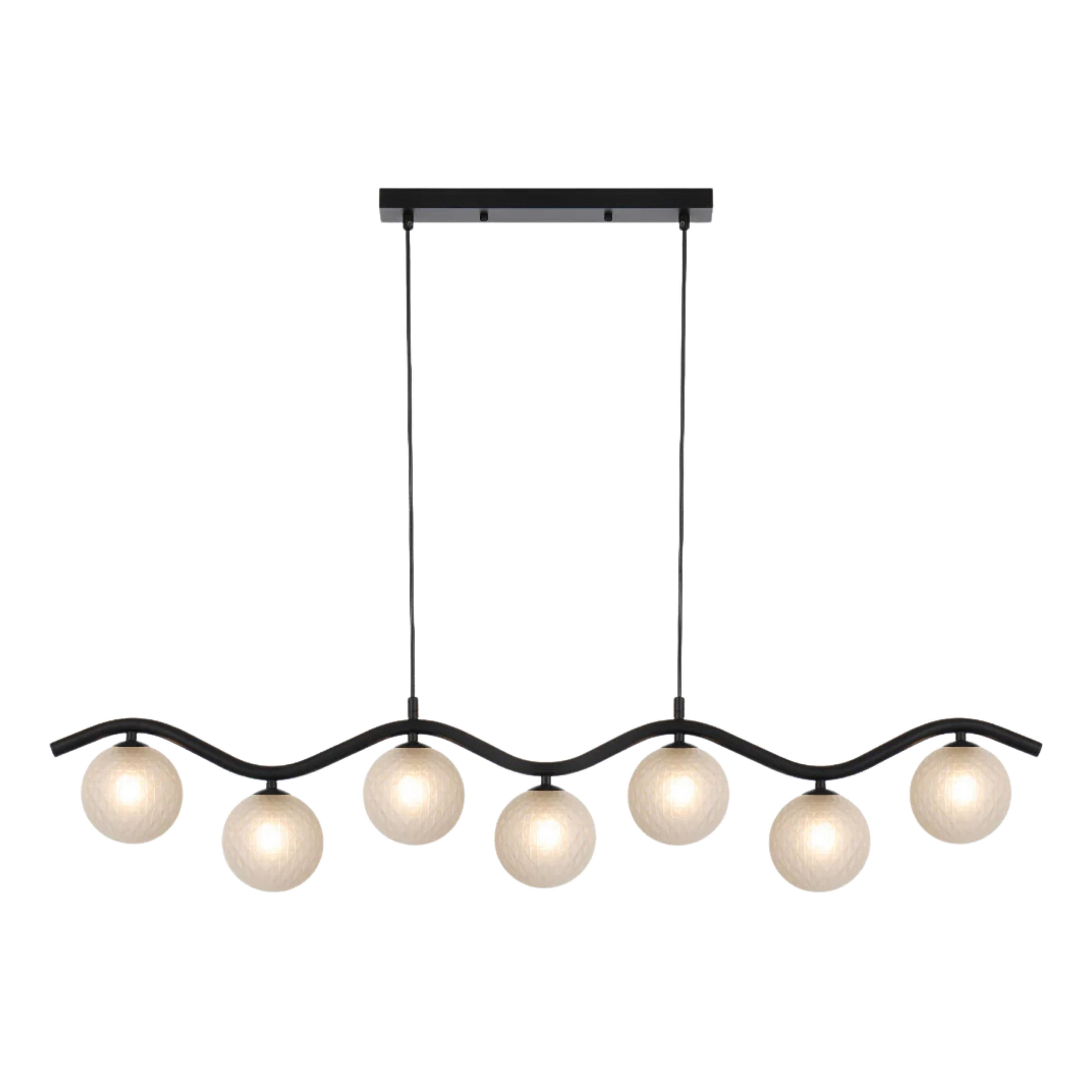Osman 7 Light Diamond Cut Frosted Glass Black Pendant