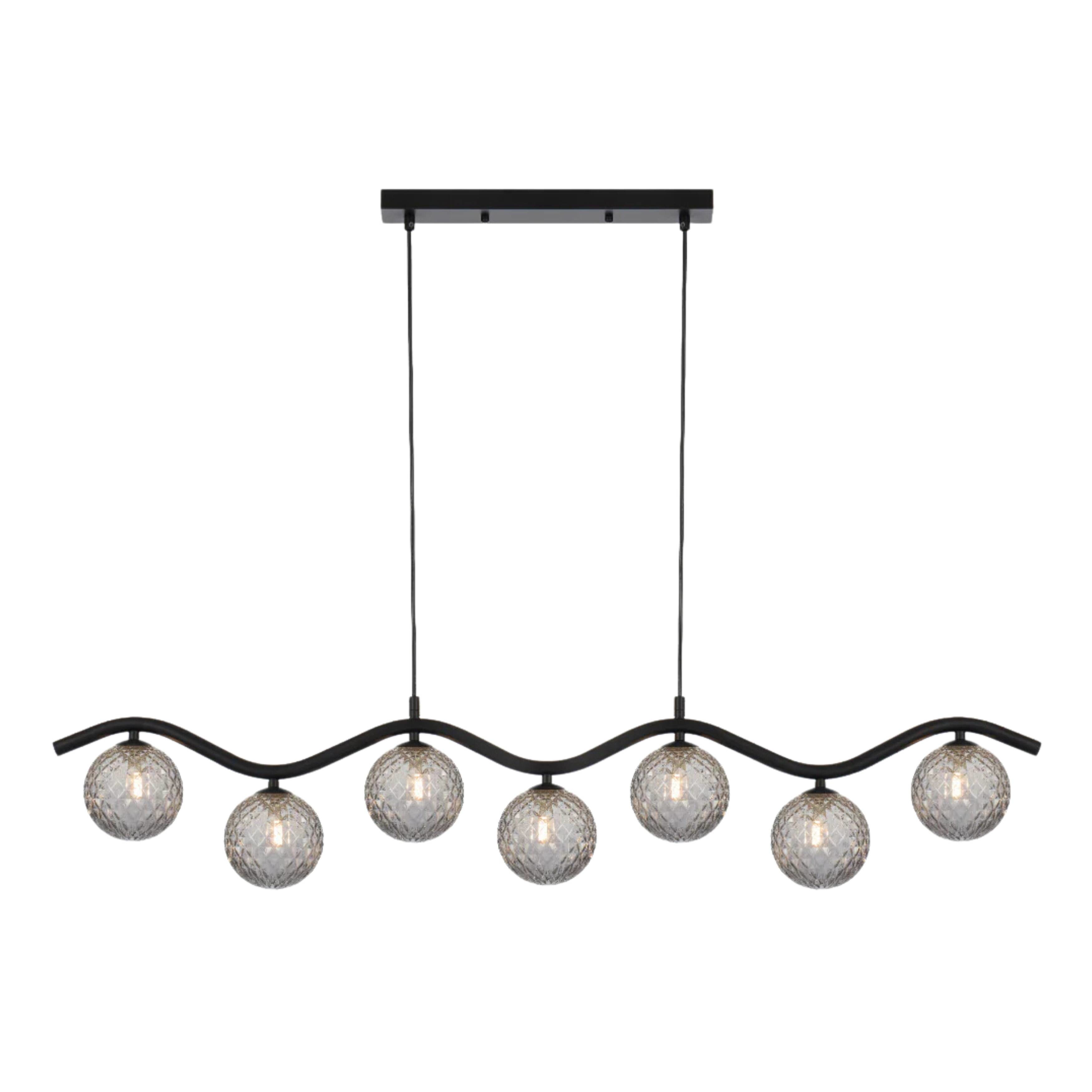 Osman 7 Light Diamond Cut Smoke Glass Black Pendant