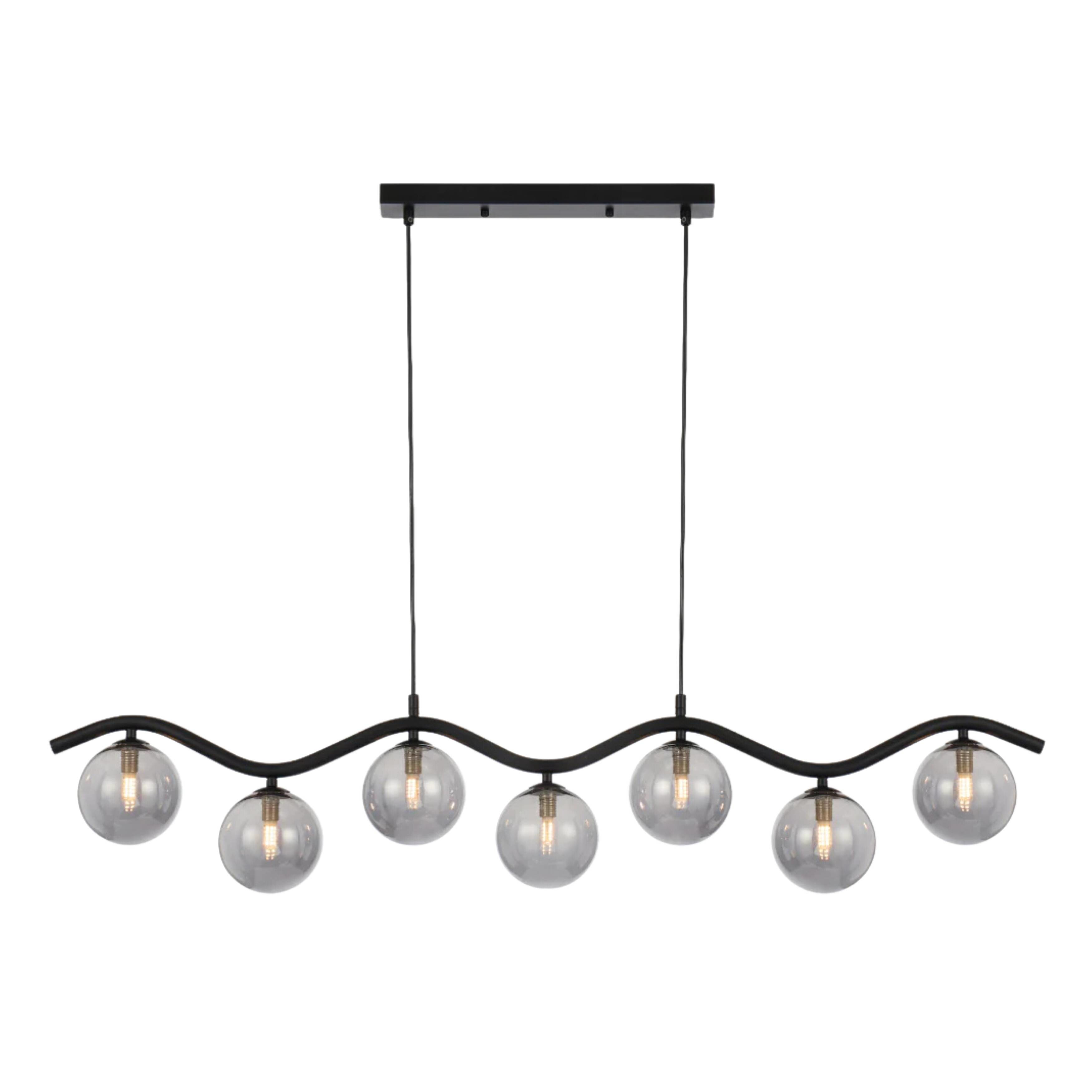 Osman 7 Light Smooth Smoke Glass Black Pendant