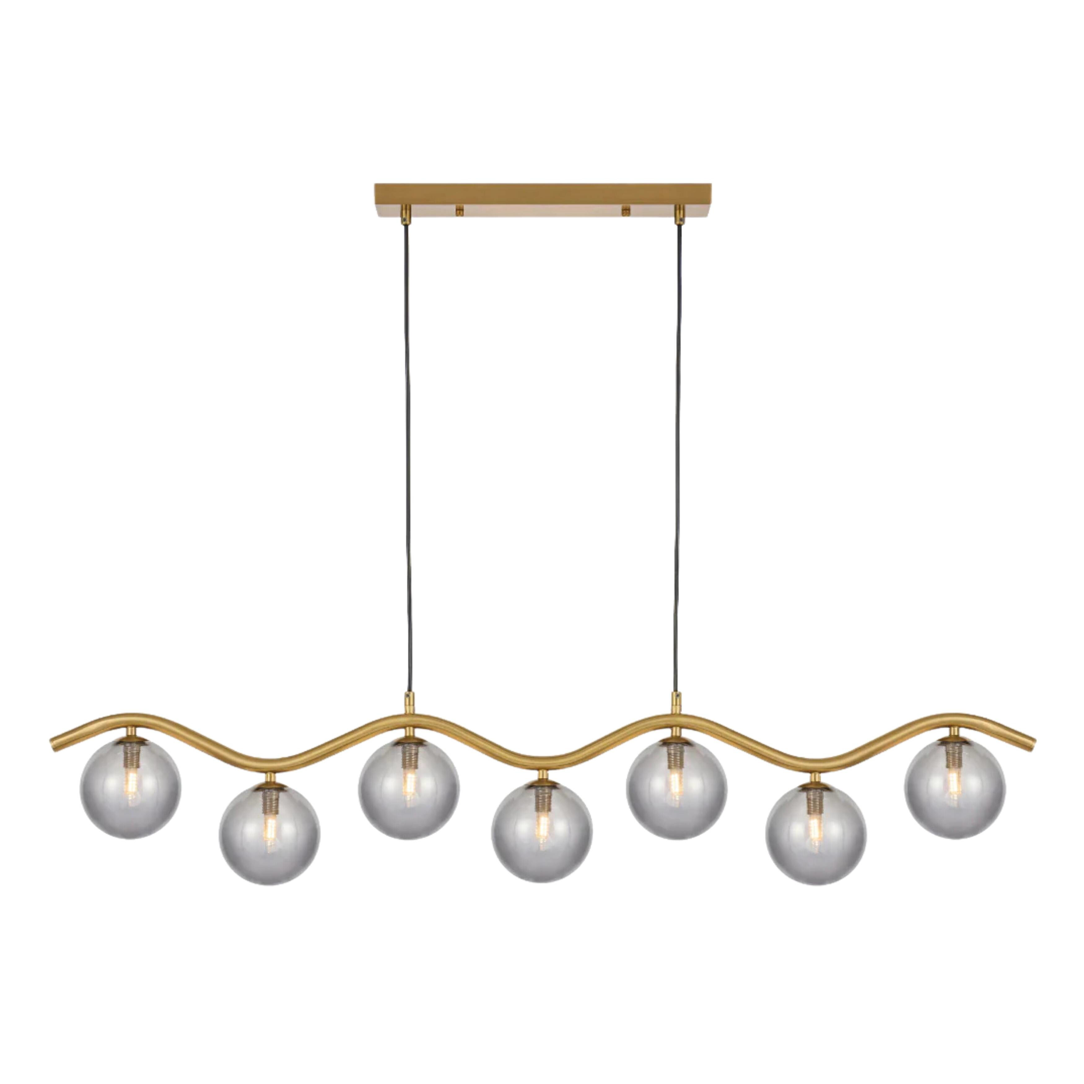 Osman 7 Light Smooth Smoke Glass Gold Pendant