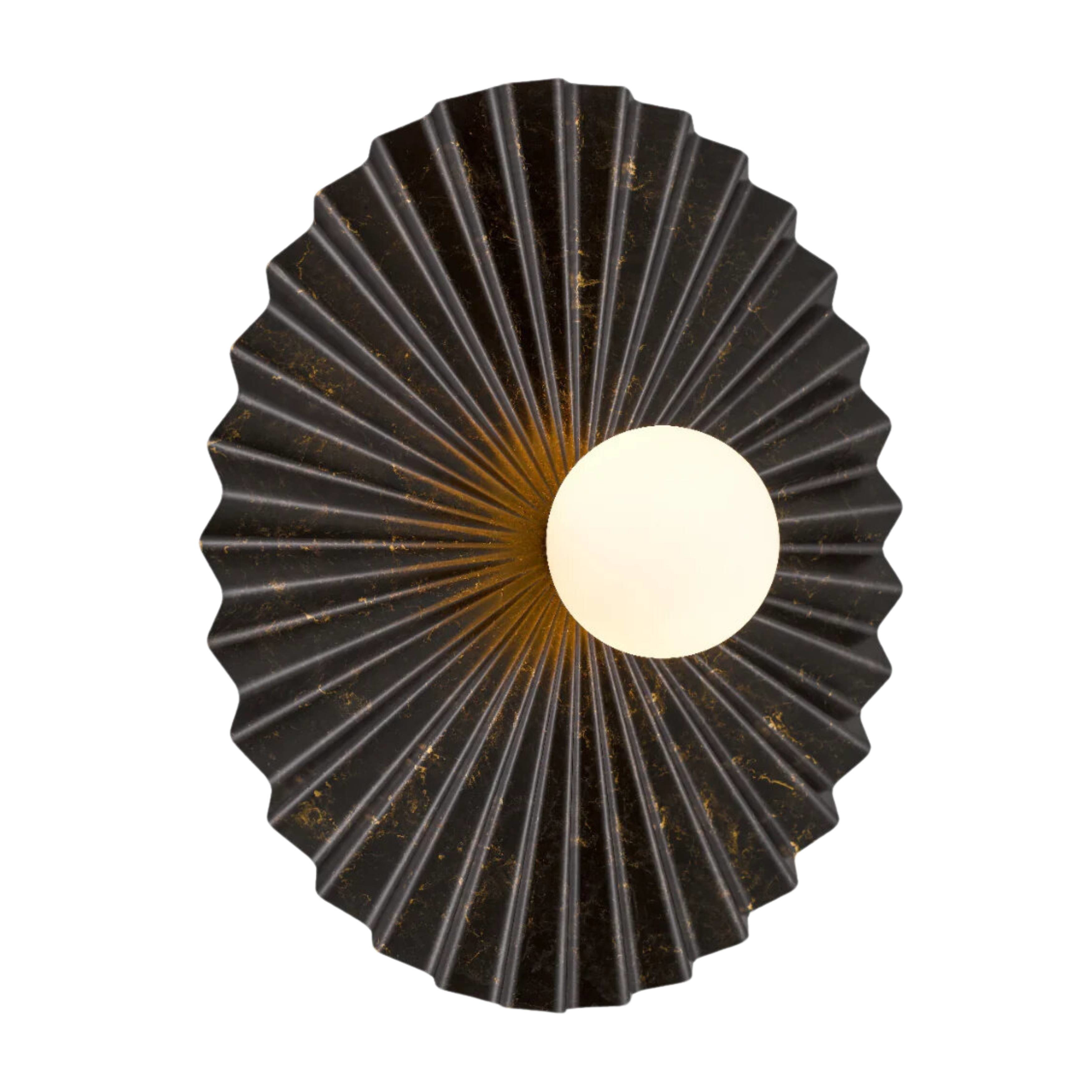 Mikumi Pleated Antique Copper Base Round Wall Light