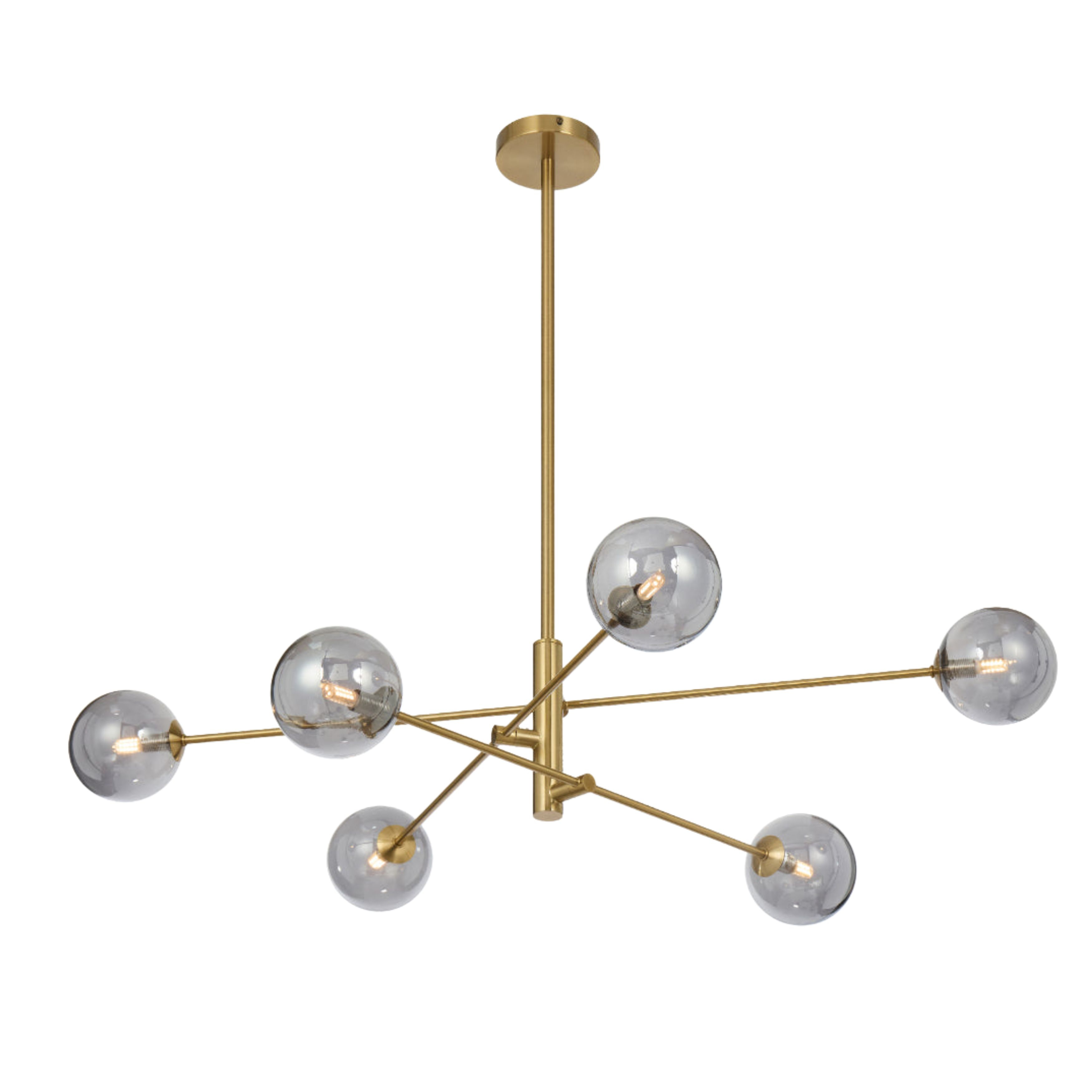 Grayson 6 Light Smooth Smoke Glass Gold Pendant Light