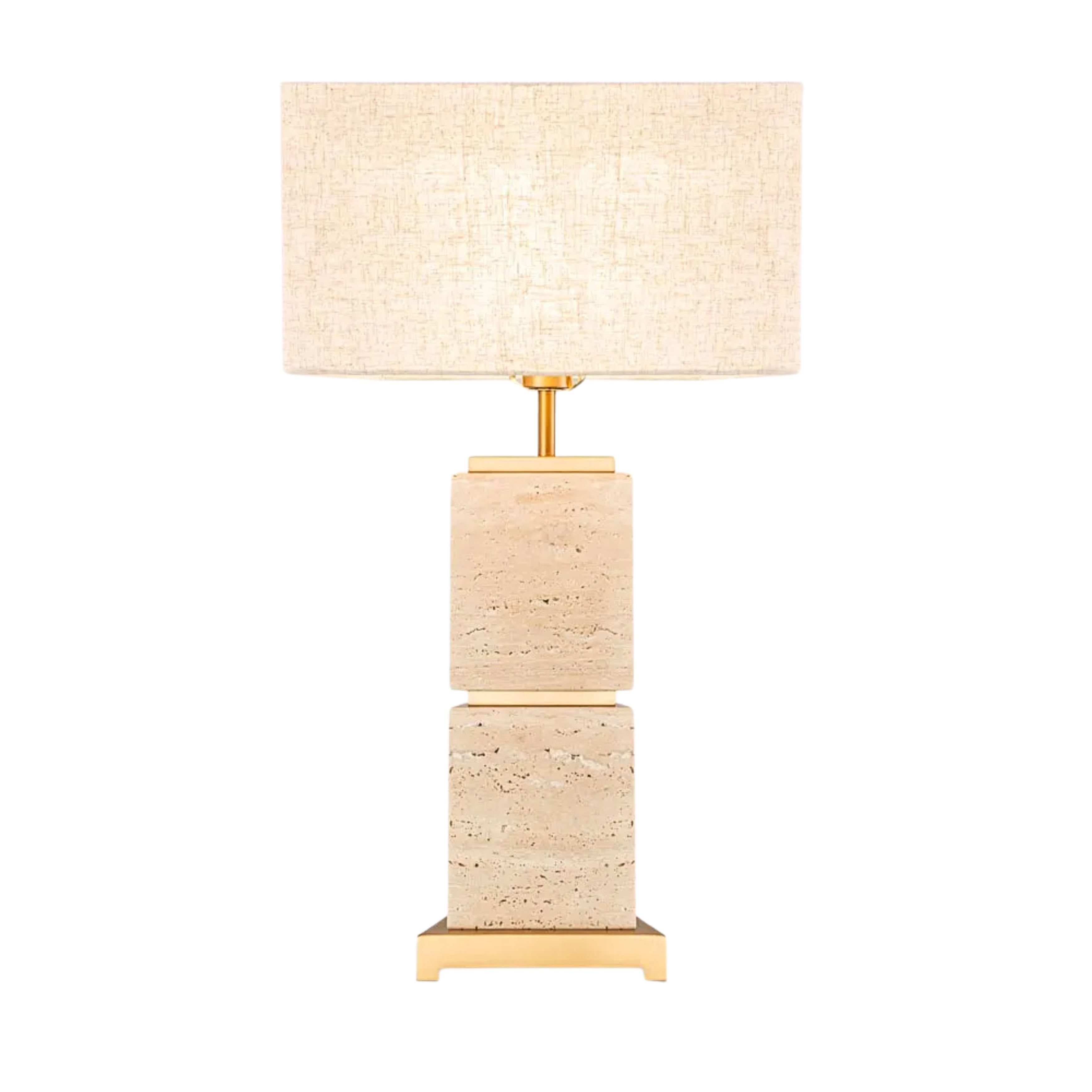 Alan Brass Rectangular Travertine Table Lamp