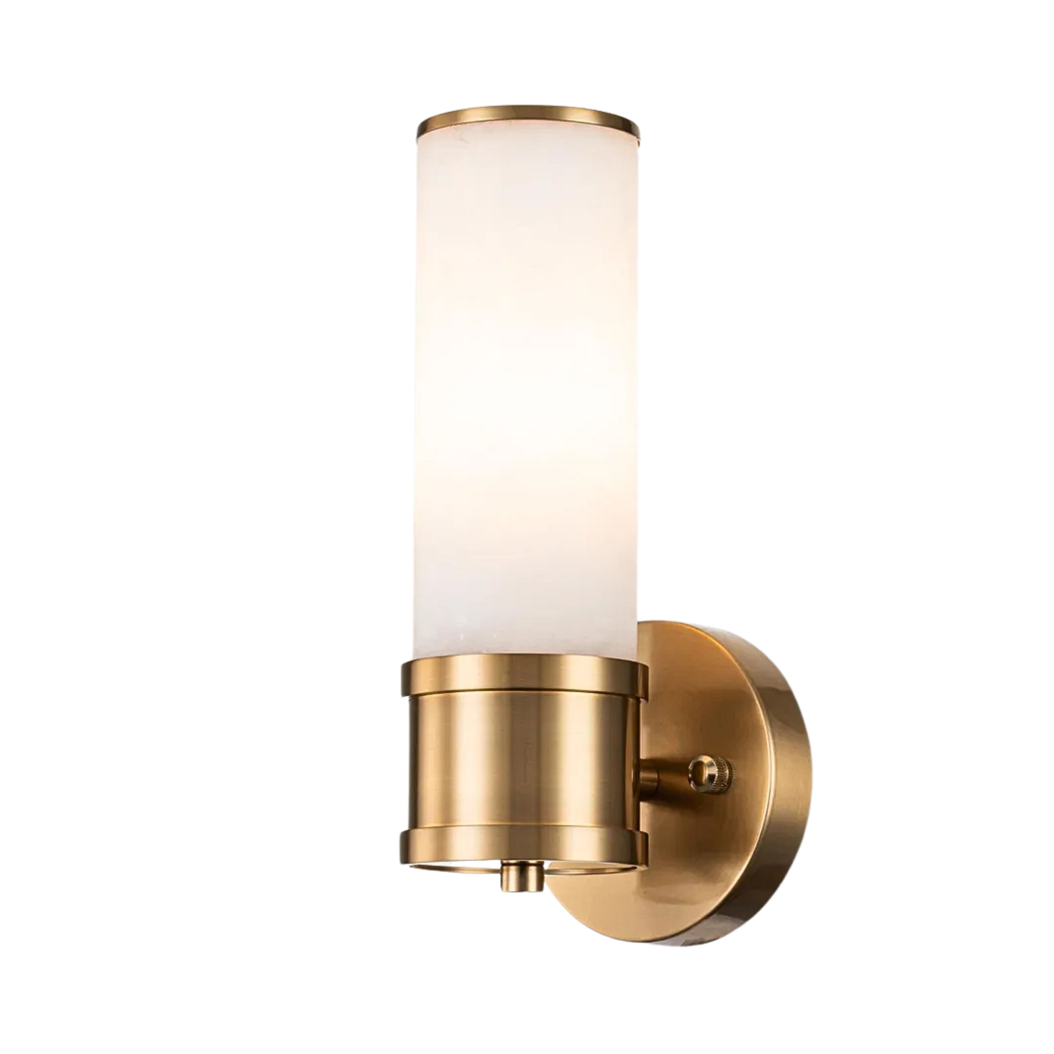 Harlow Single Light Cylindrical Brass Alabaster Wall Light