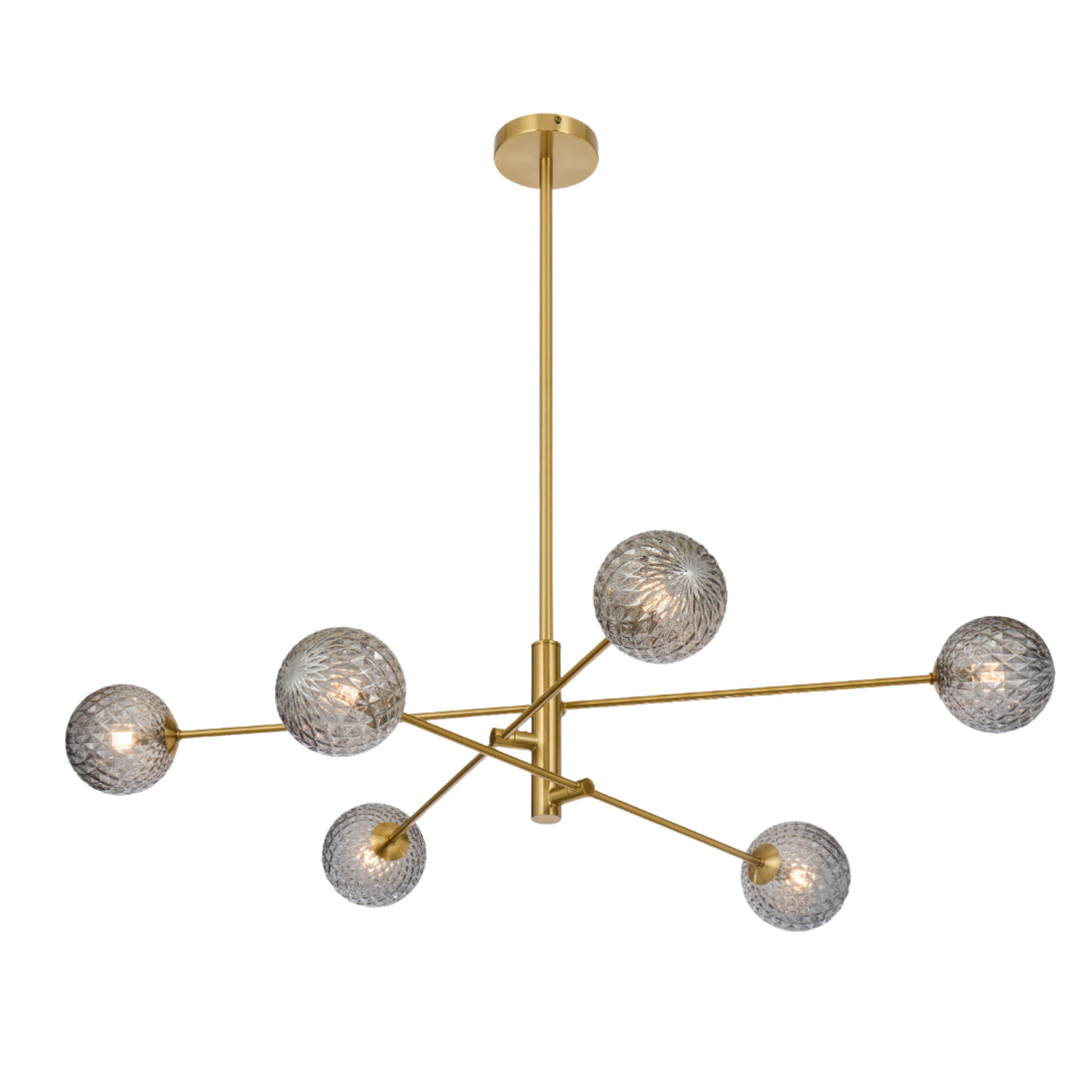 Grayson 6 Light Diamond Cut Smoke Glass Gold Pendant