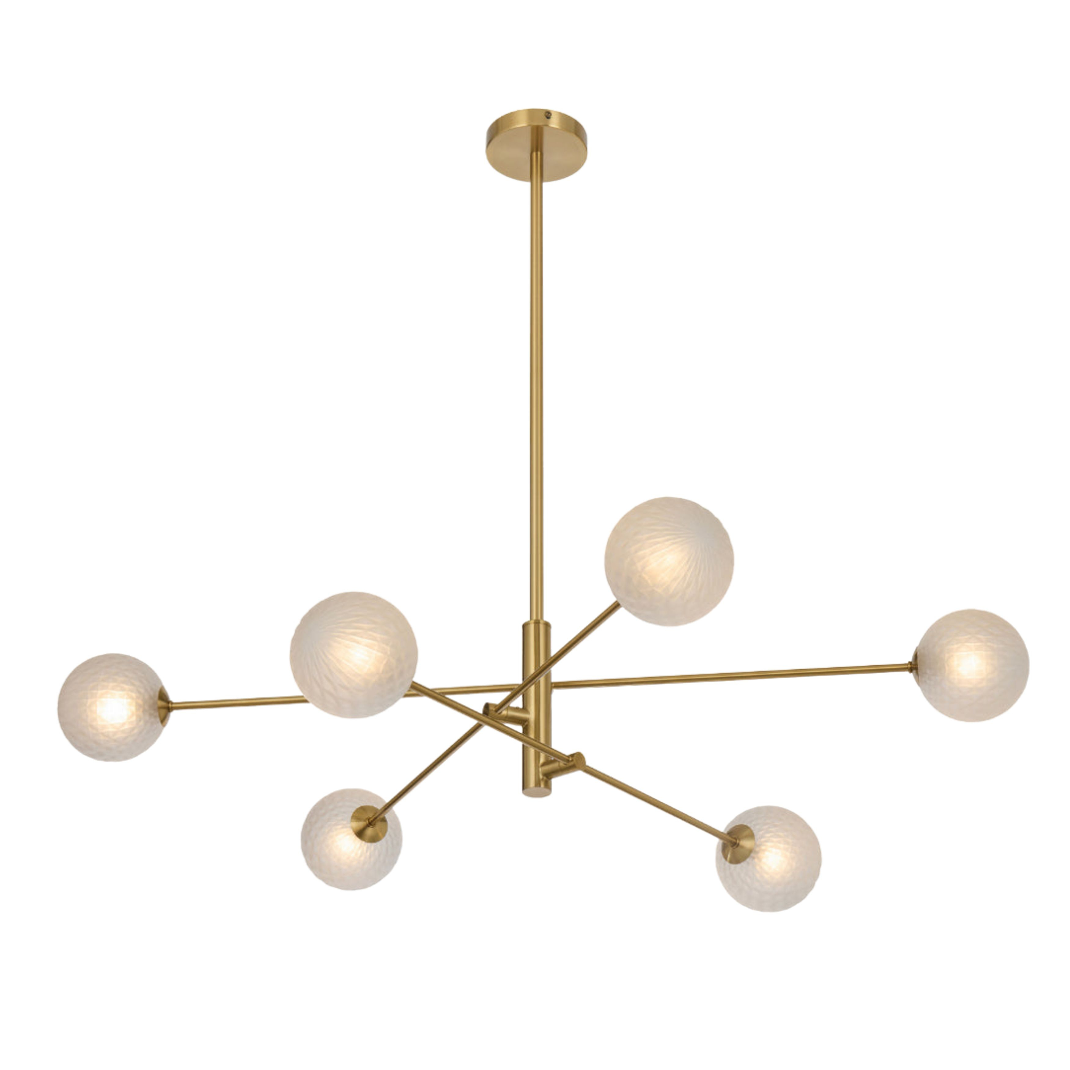 Grayson 6 Light Diamond Cut Frosted Glass Gold Pendant