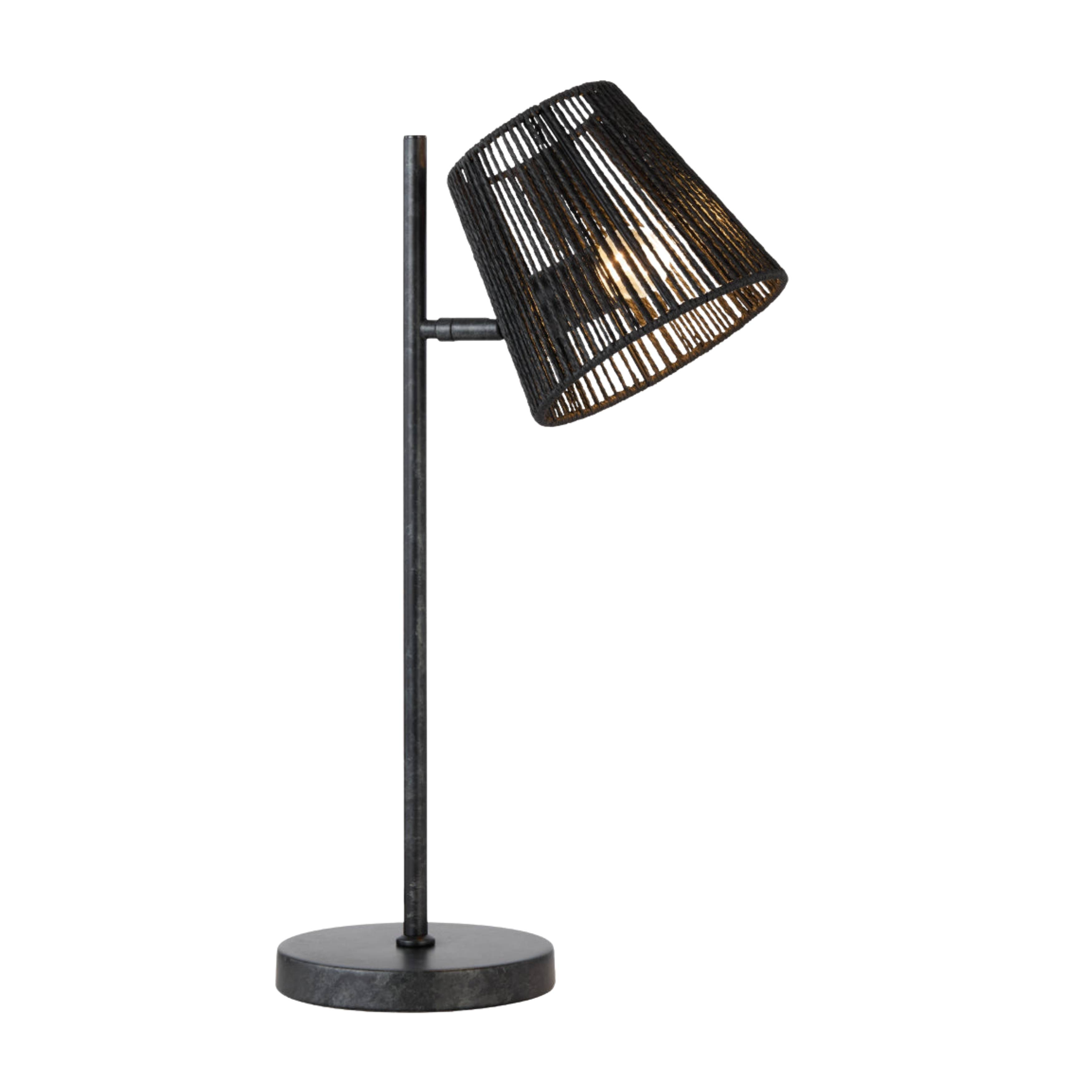 Aluva Gunmetal Patina Black Braided Shade Boho Table Lamp