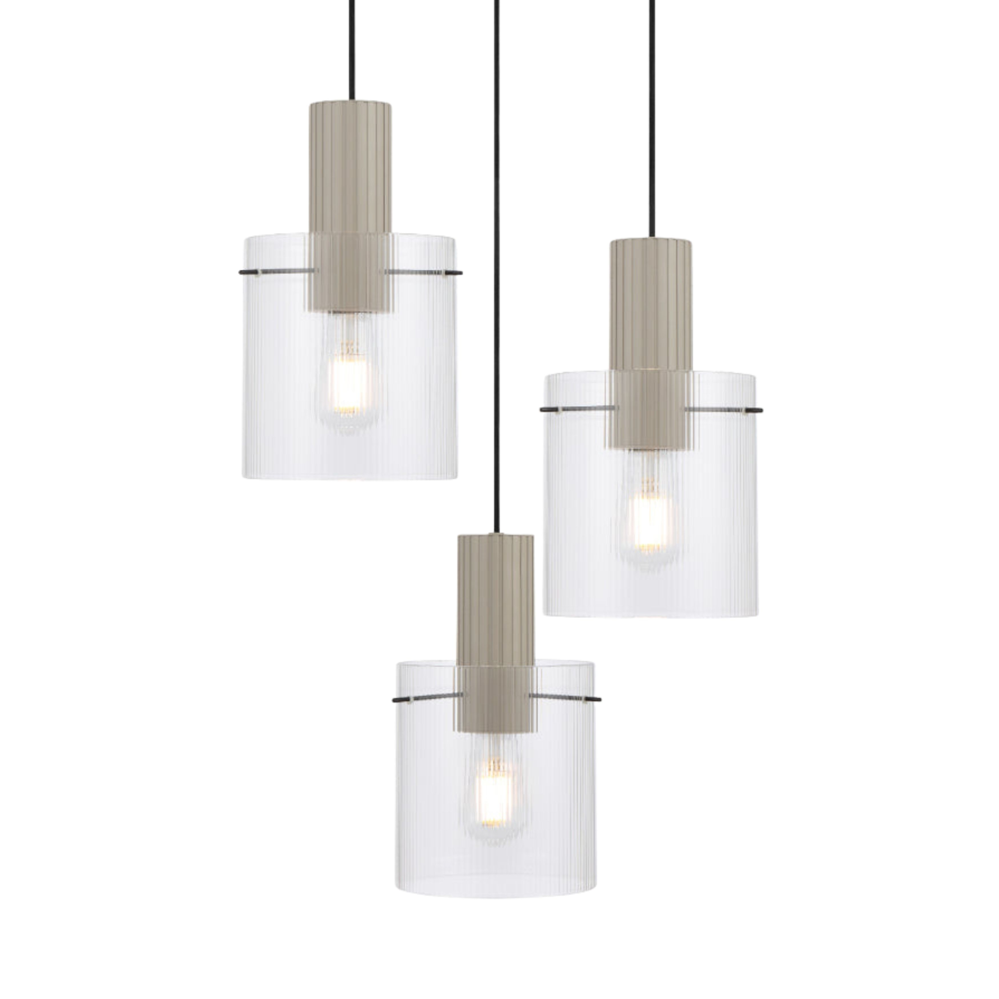 Bamenda 3 Light Satin Grey Ribbed Glass Cluster Pendant