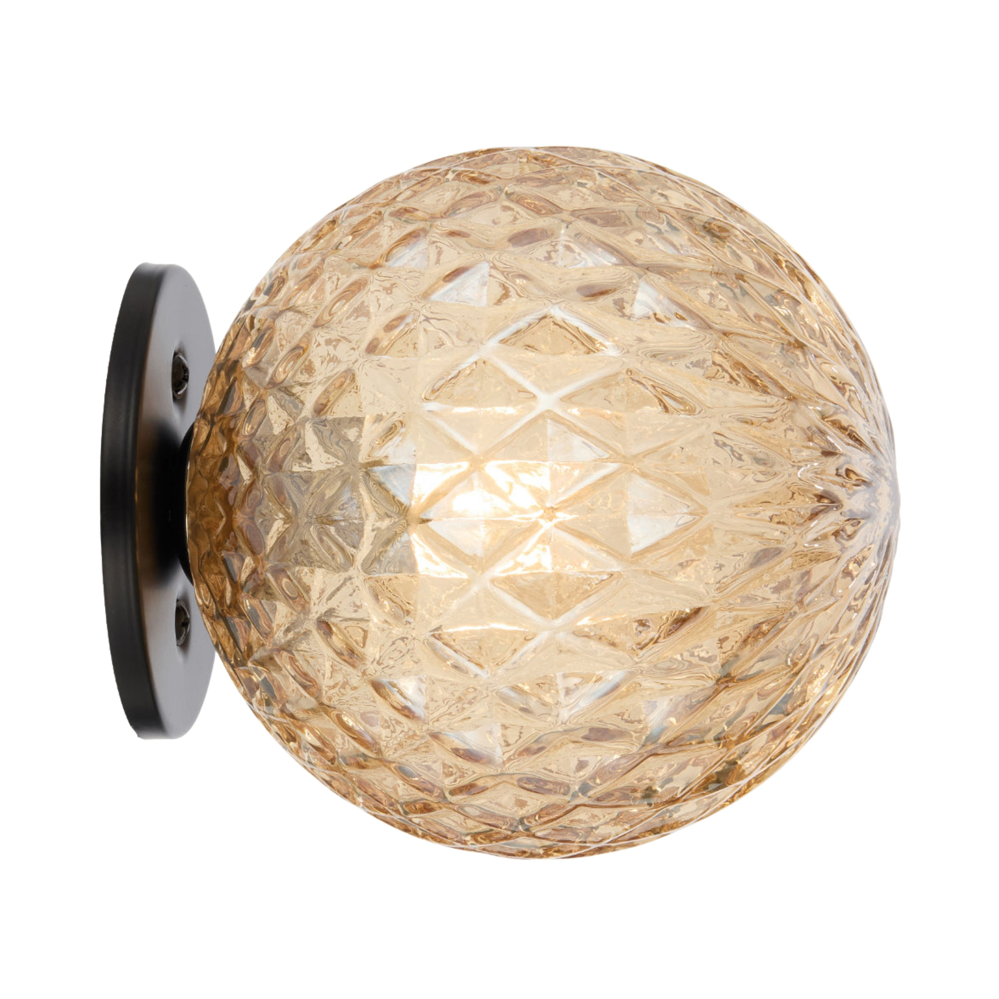 Grayson Diamond Cut Amber Glass Black Wall Light