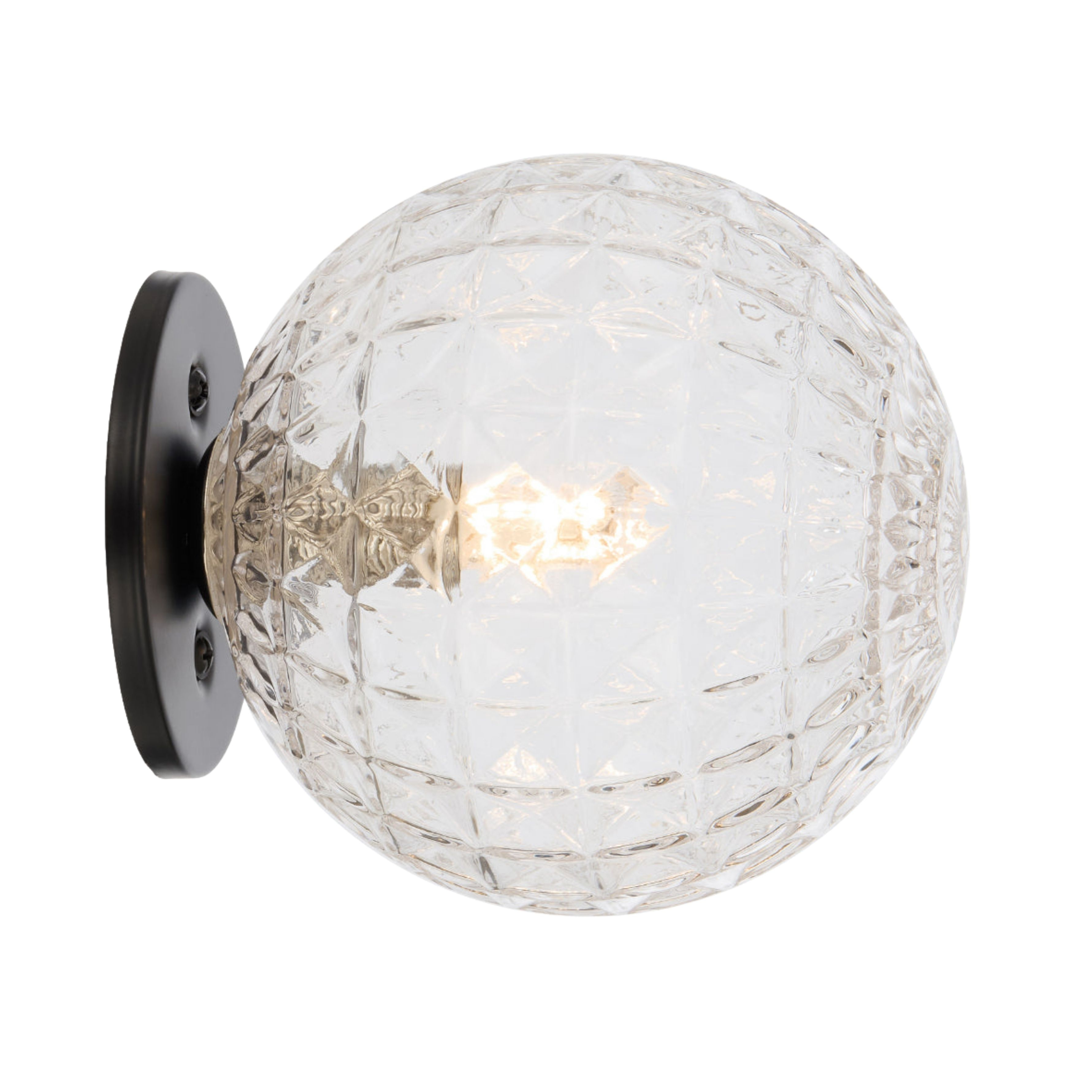 Grayson Diamond Cut Clear Glass Black Wall Light