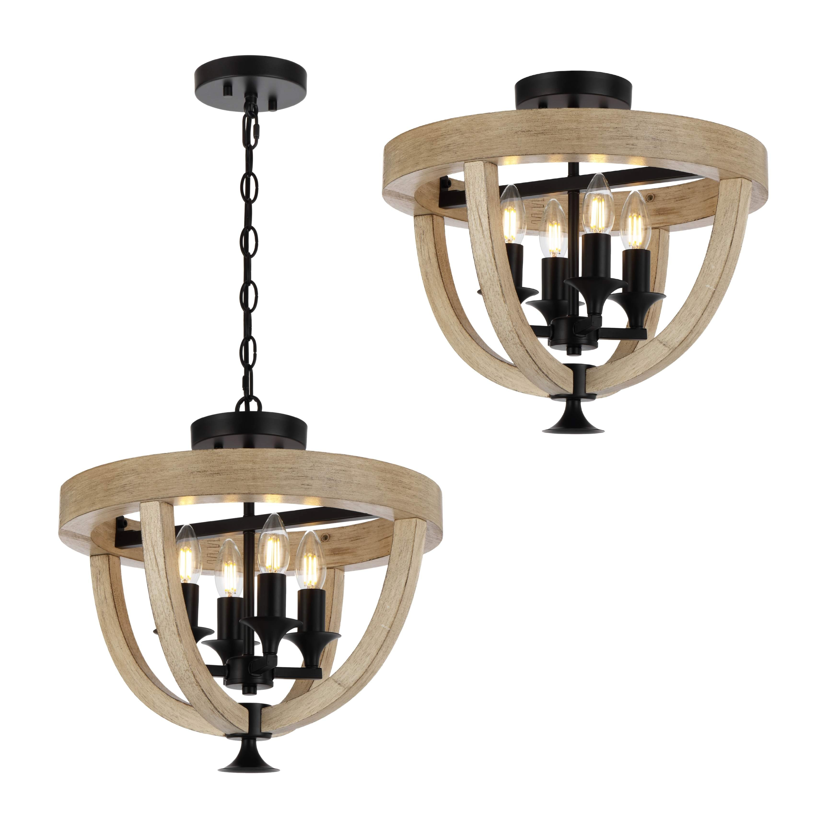 Lahti Oak Wood Tone Convertible Ceiling-Pendant Light