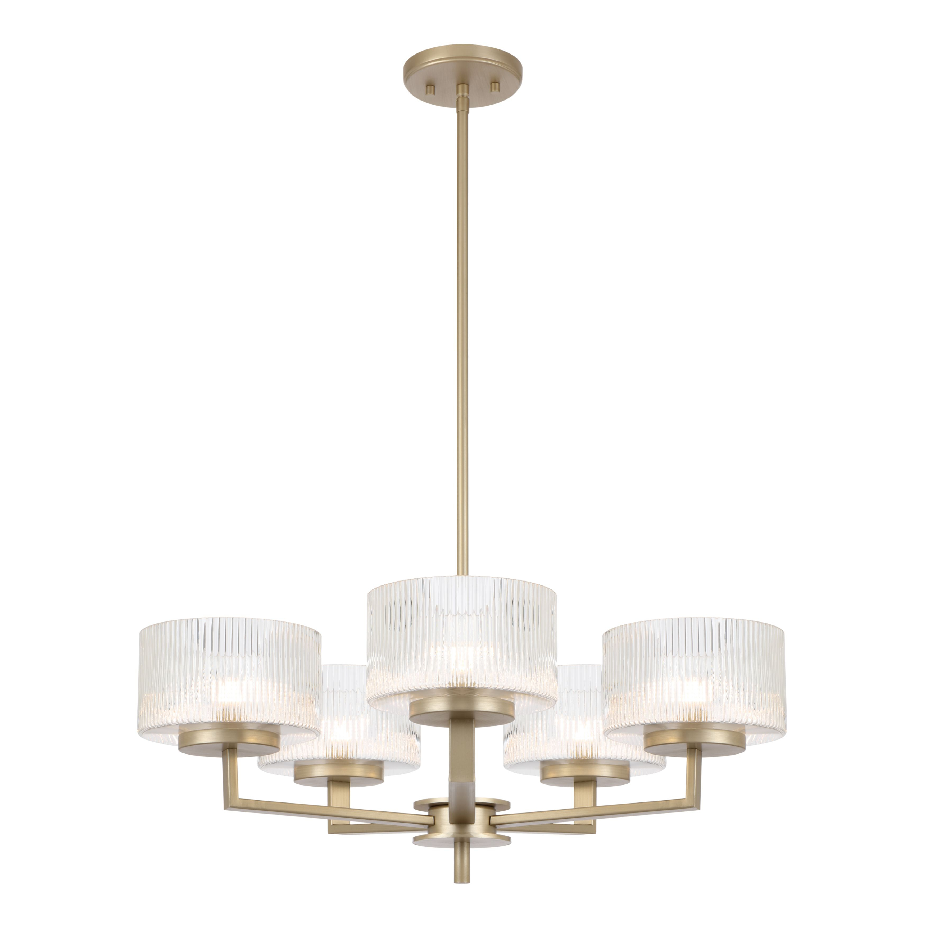 Moreno 5 Light Antique Silver Ribbed Glass Pendant