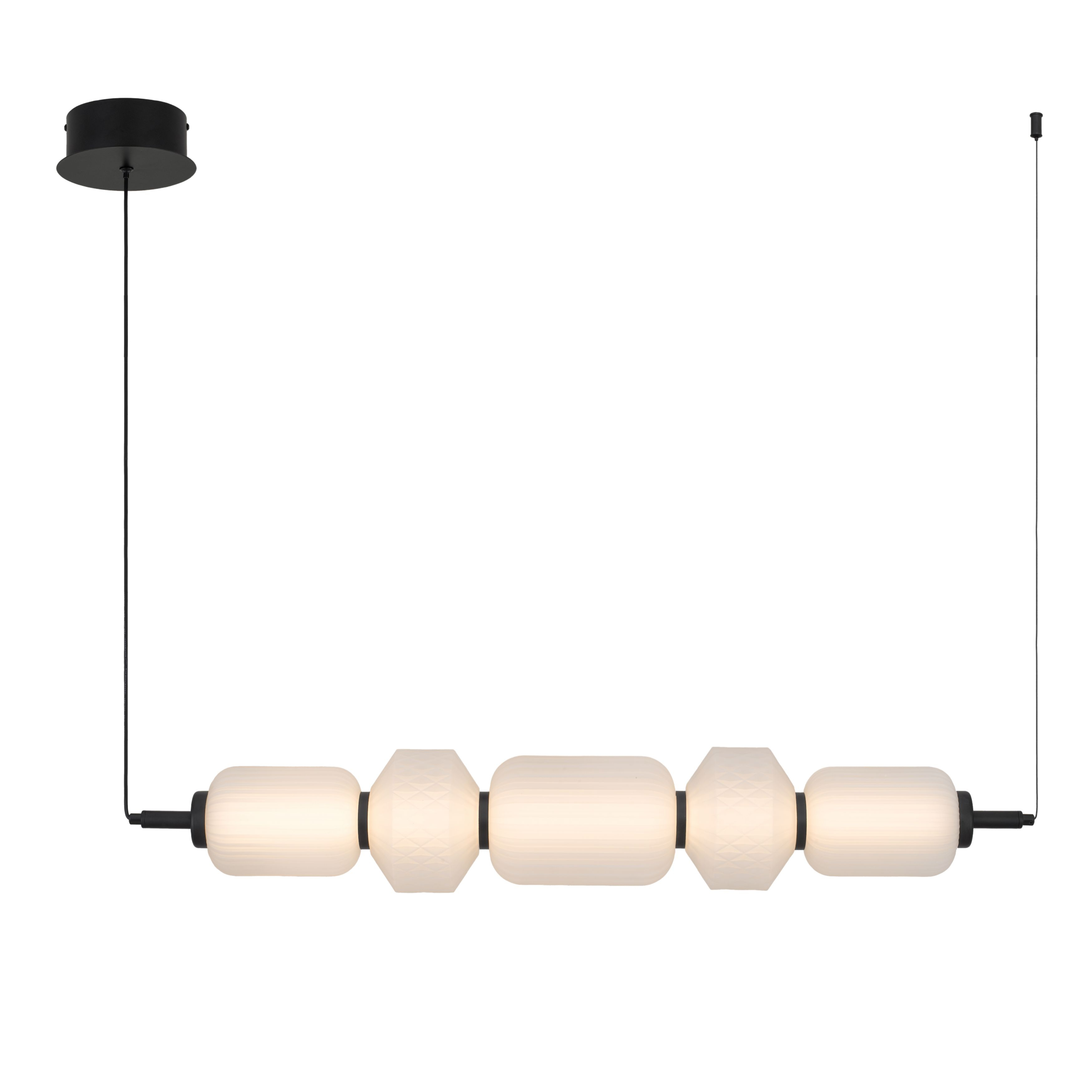Toledo Five Light Frosted Glass Linear Bar Matt Black Pendant