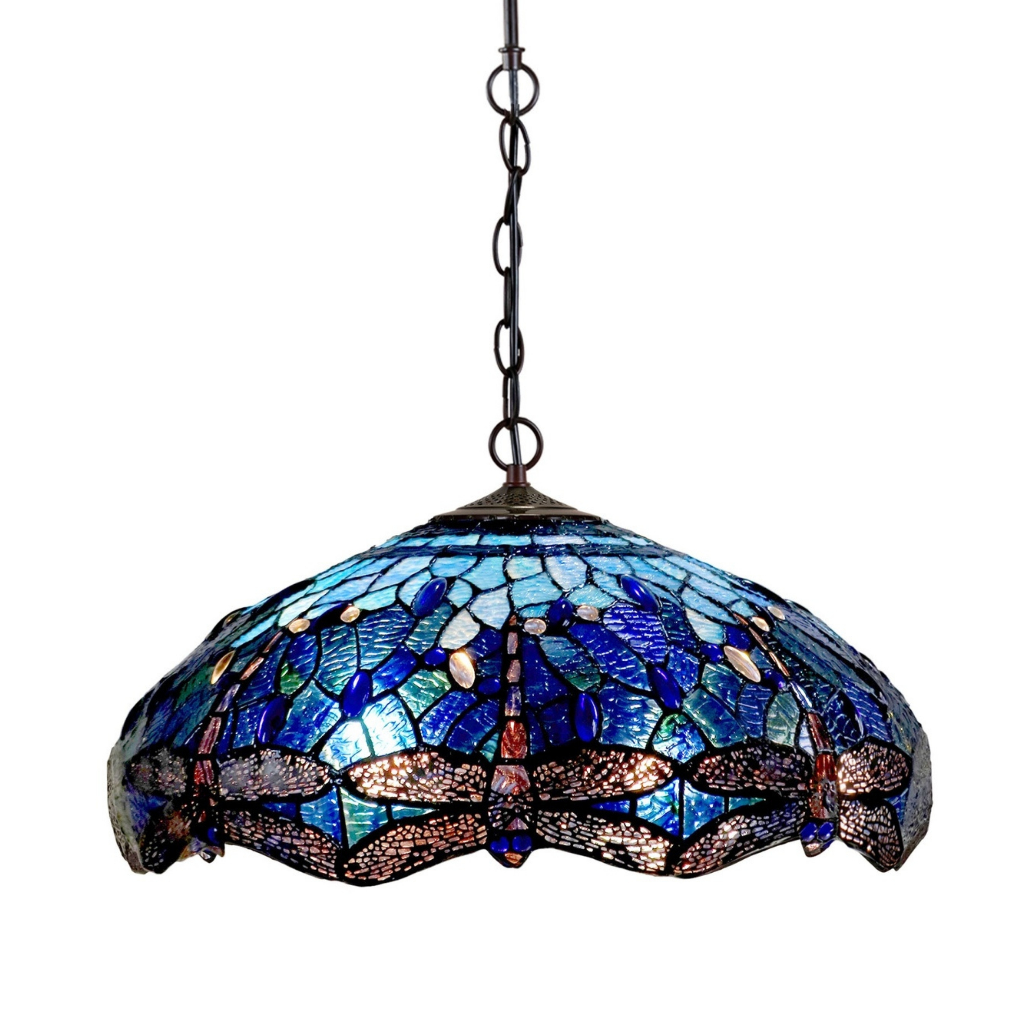 Blue Dragonfly Wide Dome Pendant Light