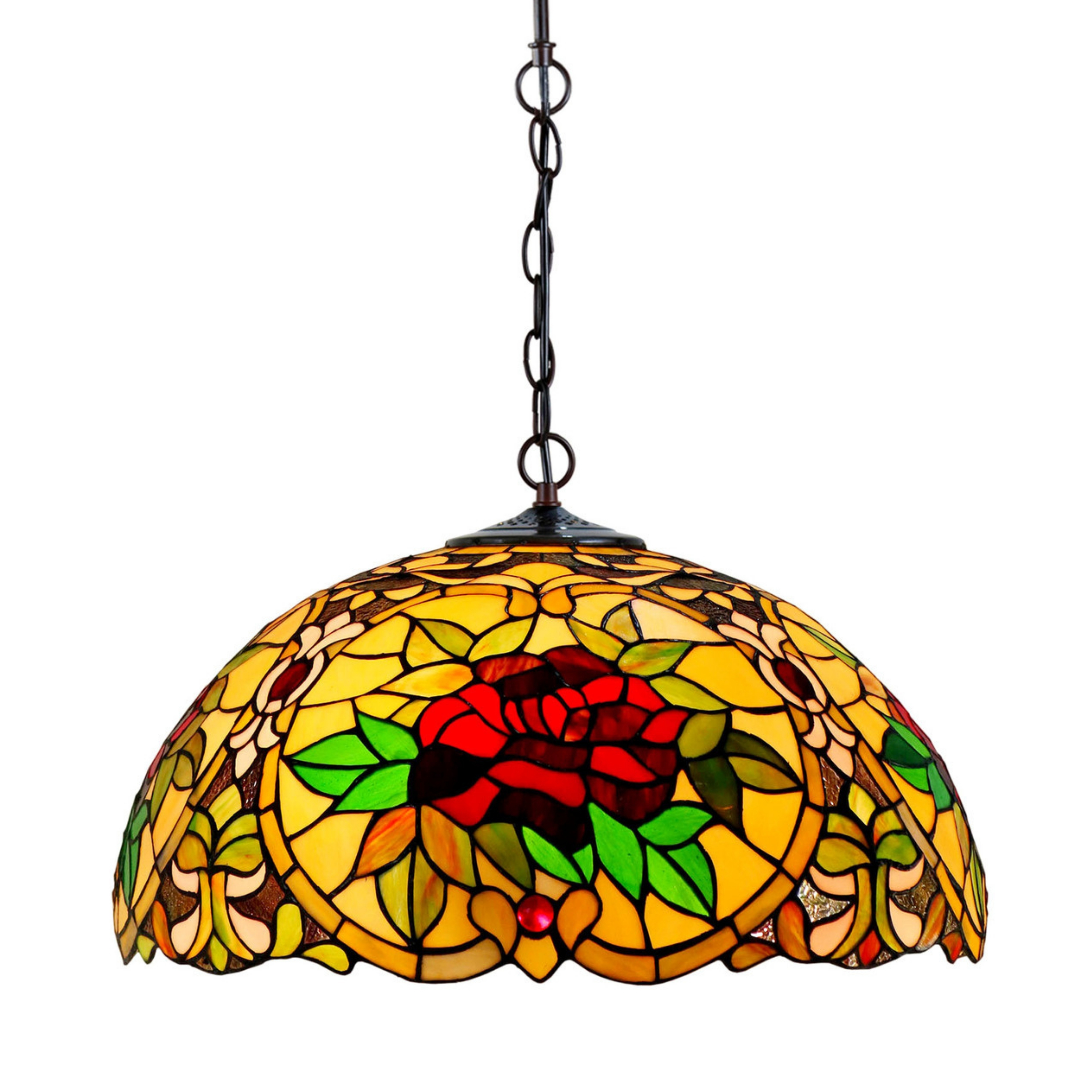 Red Camellia Wide Dome Tiffany Pendant Light