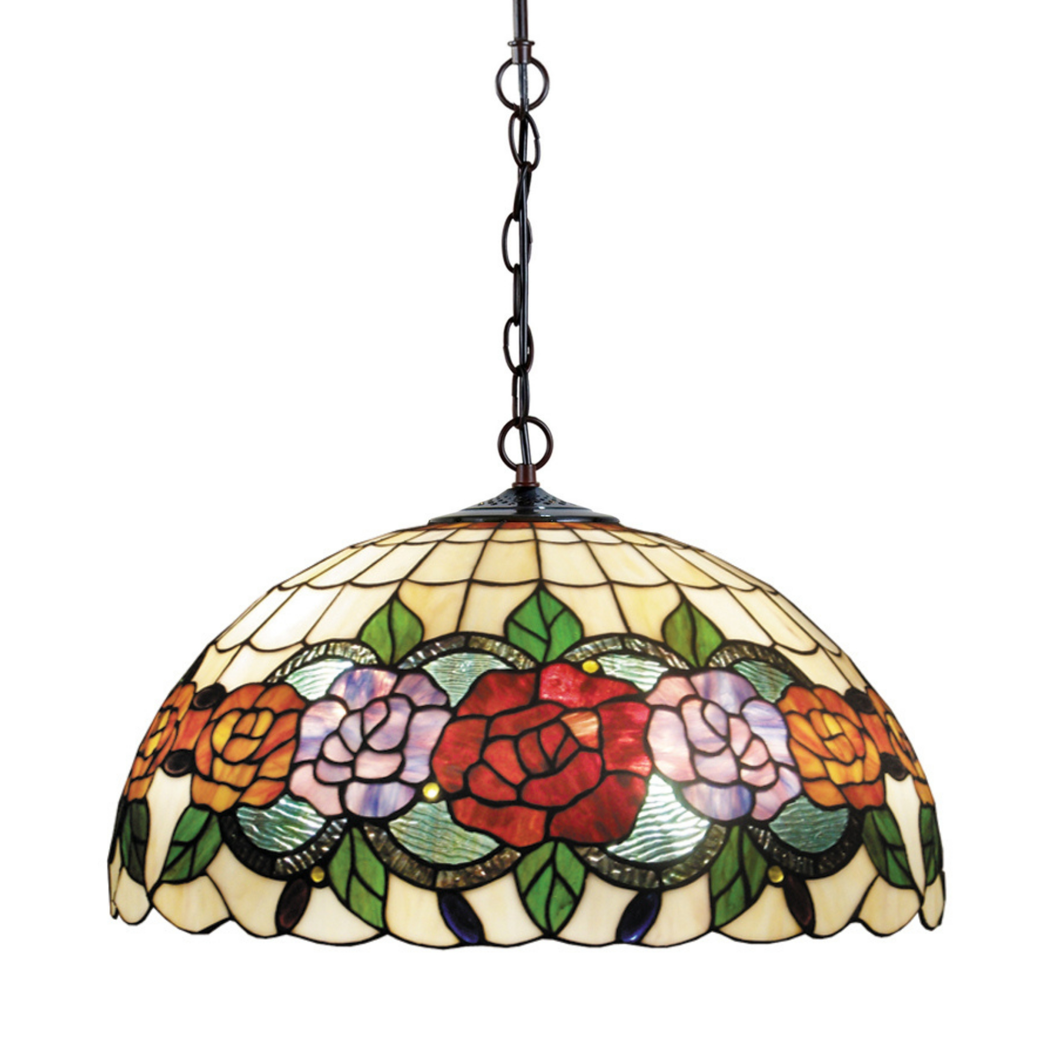 Red Rose Wide Dome Tiffany Pendant Light